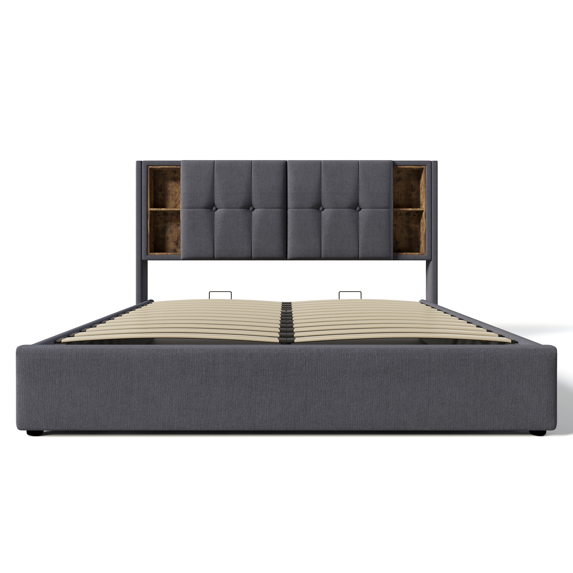 Logidon double bed 160x200 cm wireless charging USB C upholstered bed gray