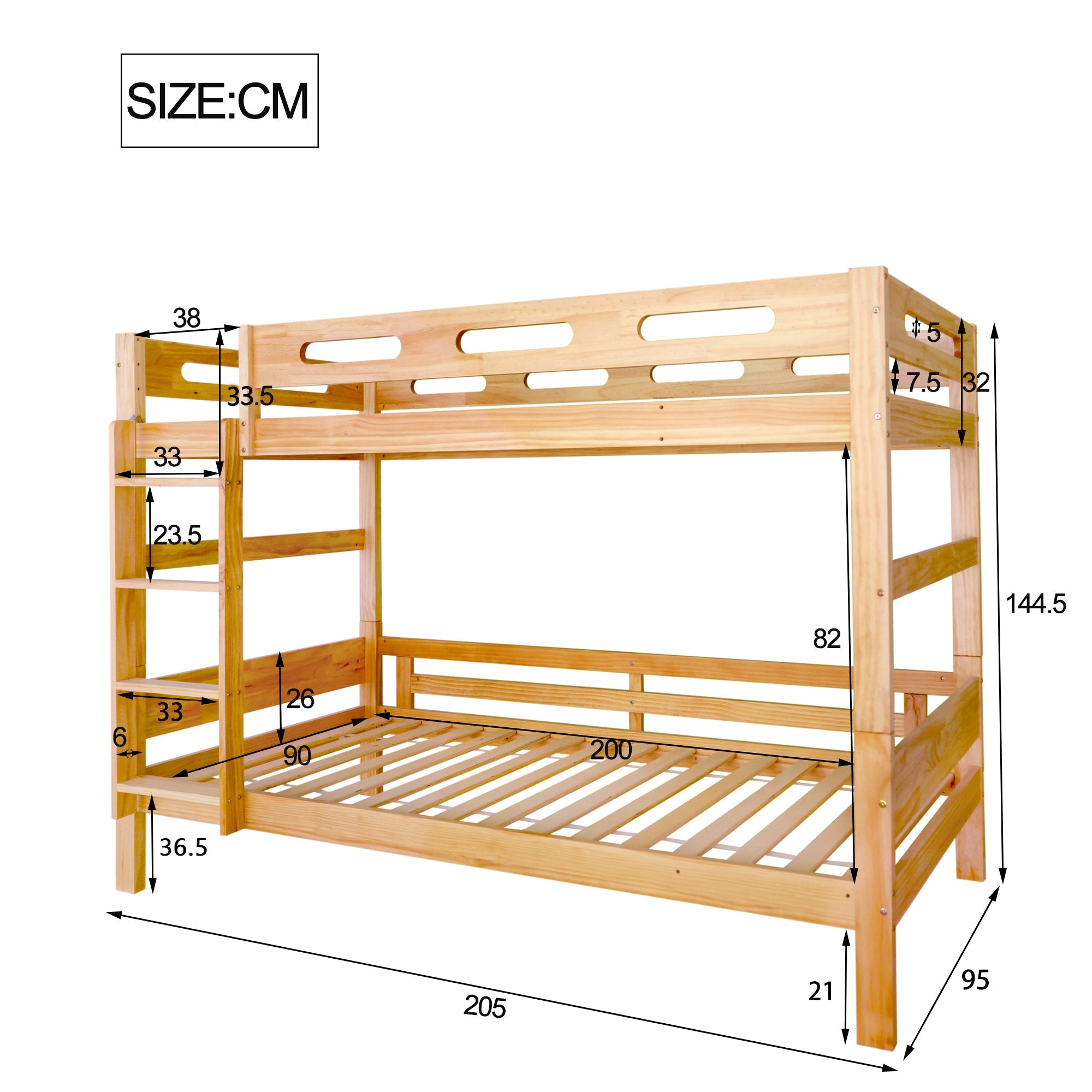 Logidon stapelbed 90x200 naturel hout Twee eenpersoonsbedden
