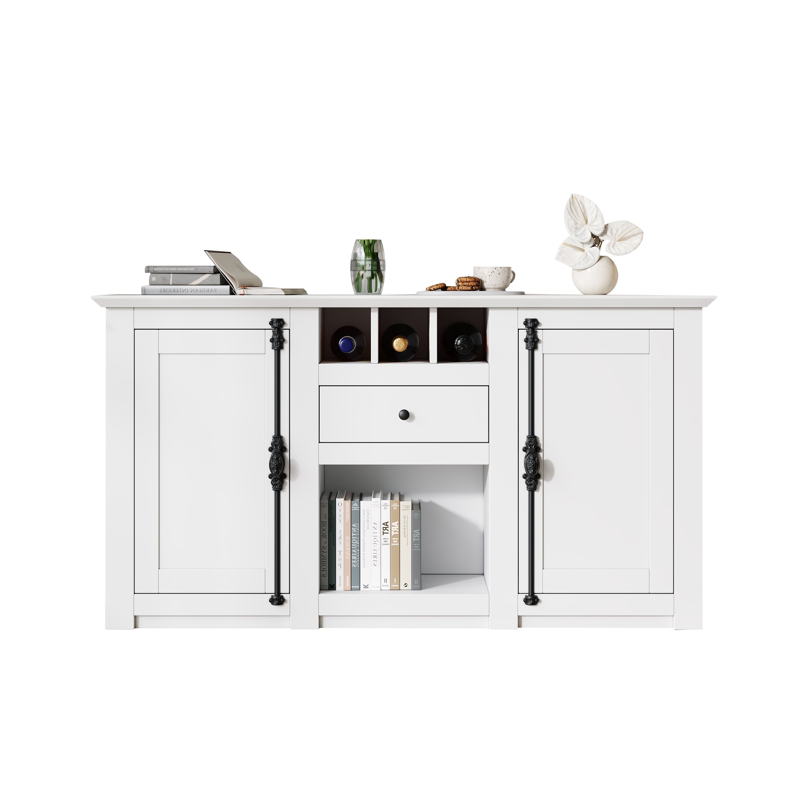 Logidon dressoir 130x35x70 cm wit 2 deuren, 1 lade, 3 wijnvakken