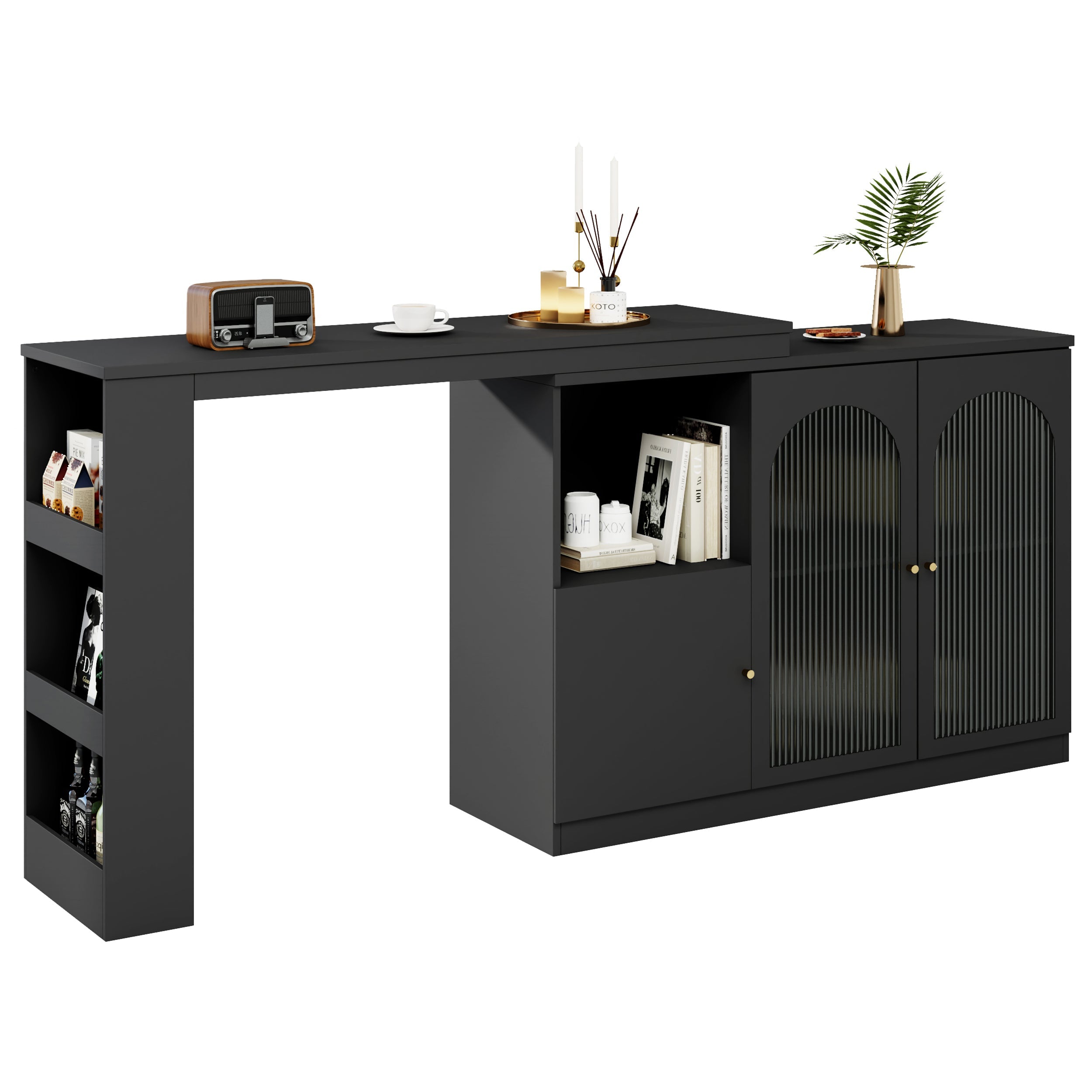 Logidon 360° Rotating Bar Table Black 120x40x97 cm Glass Doors