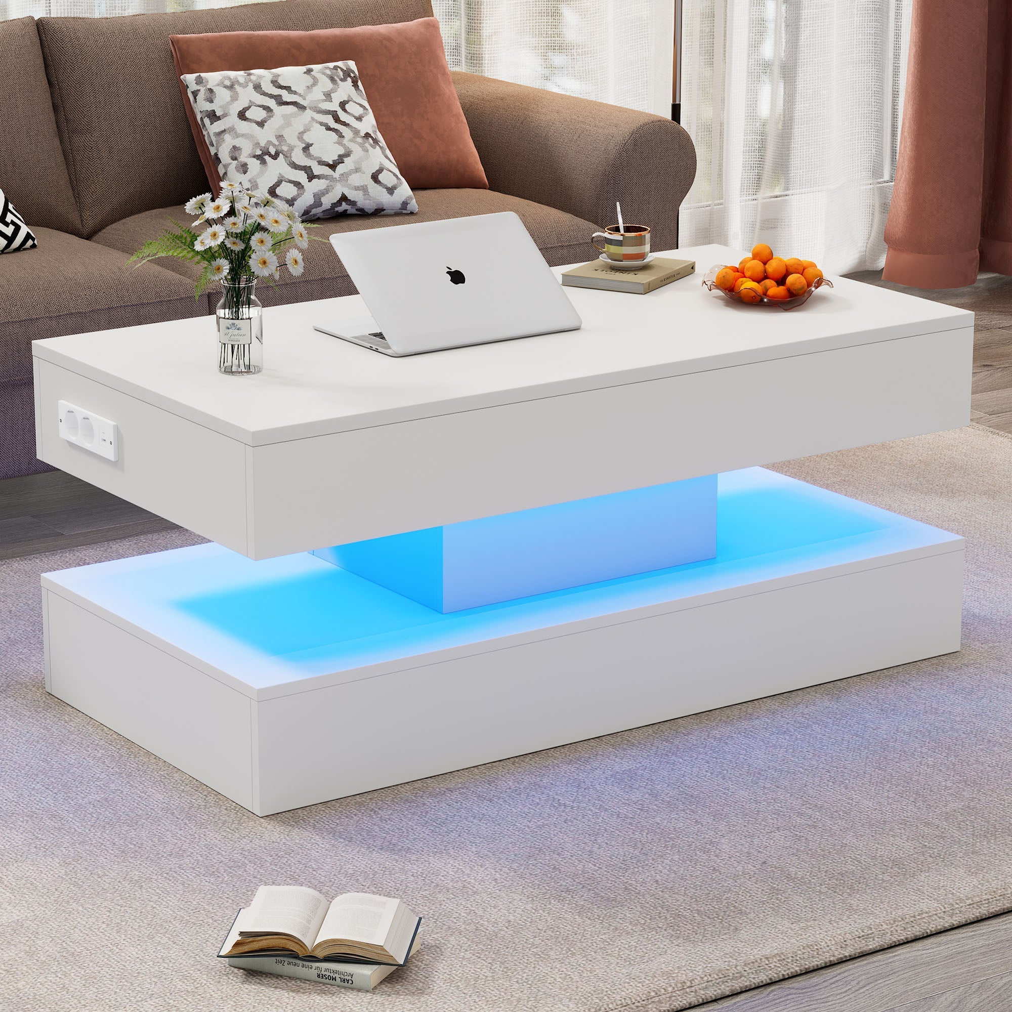Logidon salontafel LED-verlichting en opbergruimte wit 100x50 cm