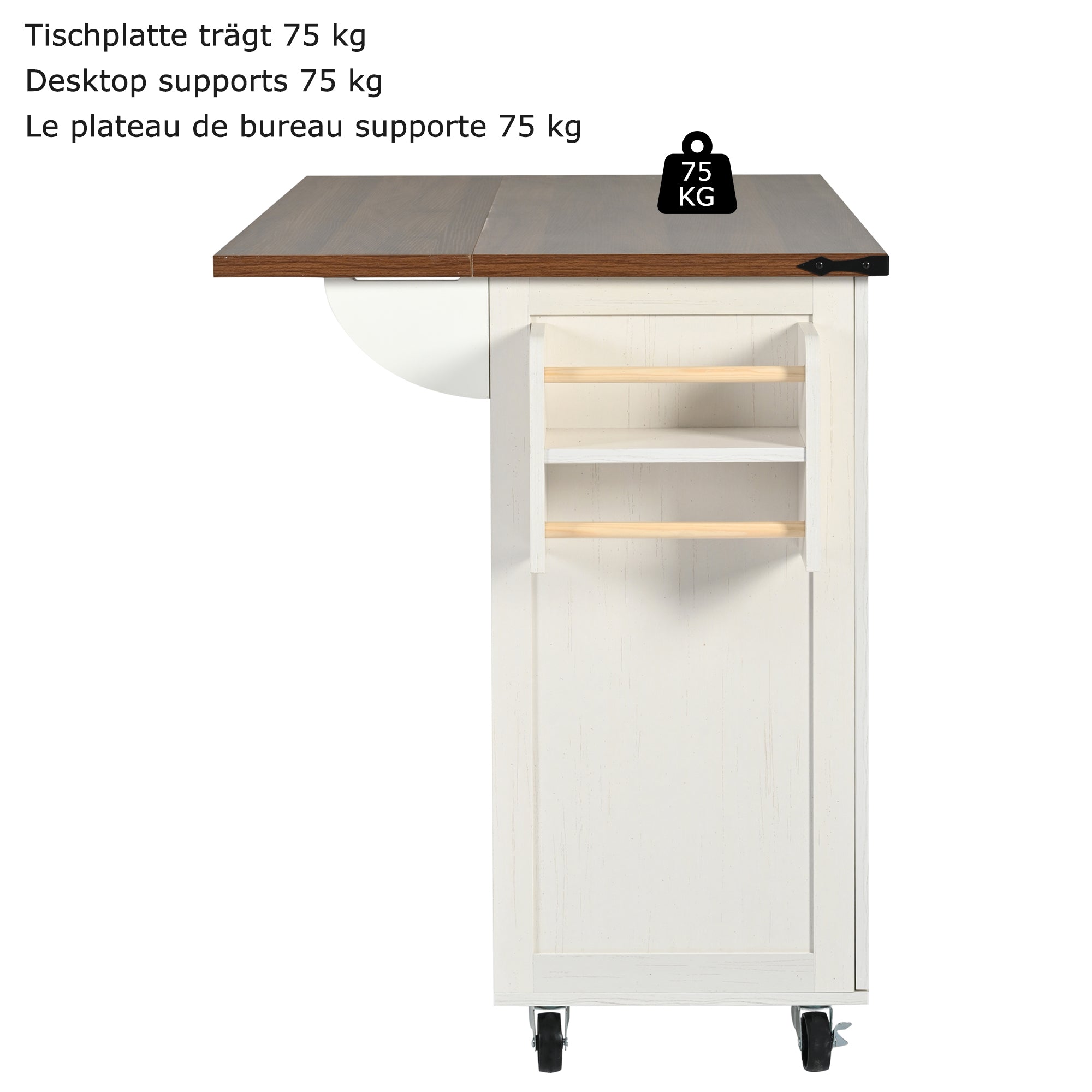 Logidon Kitchen Island With Extendable Worksheet Beige On Wheels