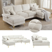 Logidon Modern Chenille U-Shape Sectional Sofa Beige Double Lounger