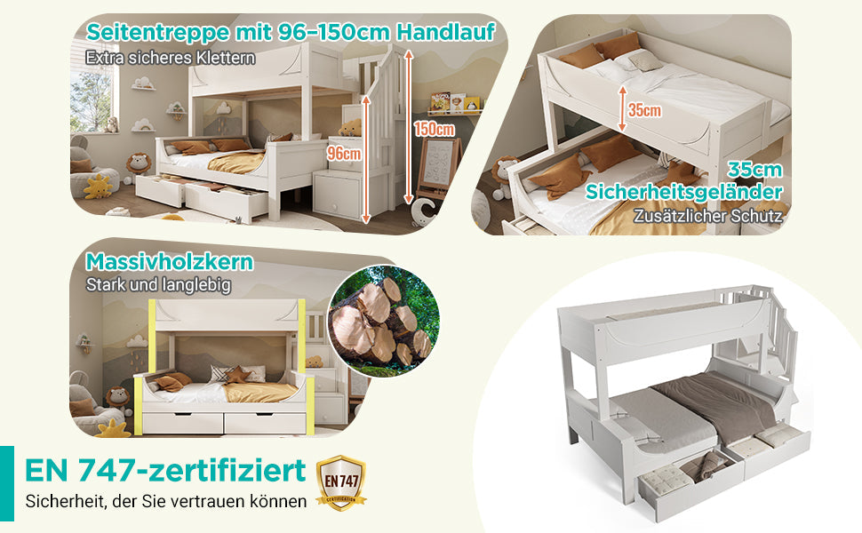 Logidon stapelbed kinderbed wit met ladderkast en lades