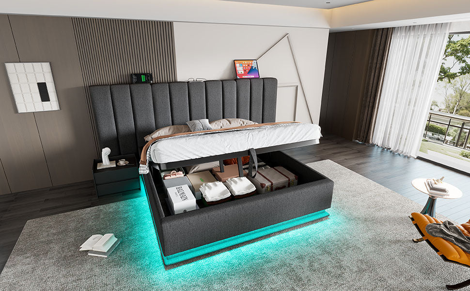 Logidon gestoffeerd bed 160x200 grijs met opbergruimte LED app bediening