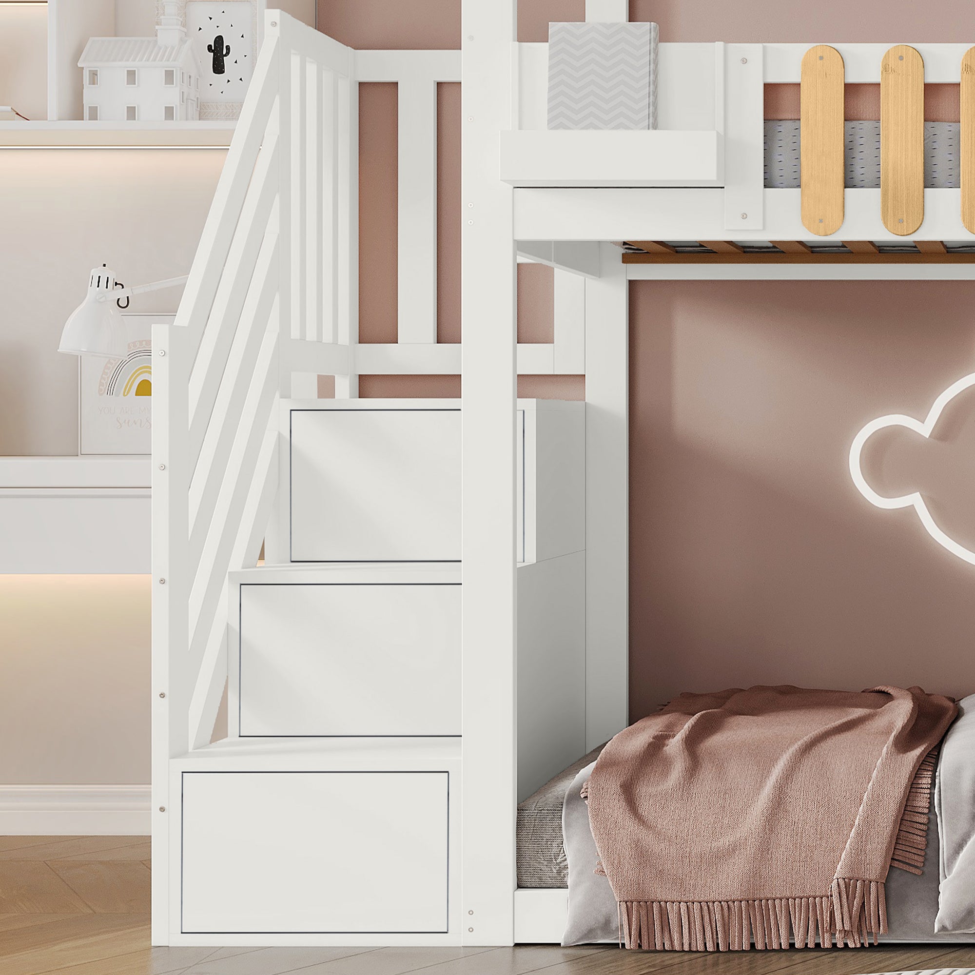 Logidon stapelbed 90x200 cm wit met trapraam en plankenkast