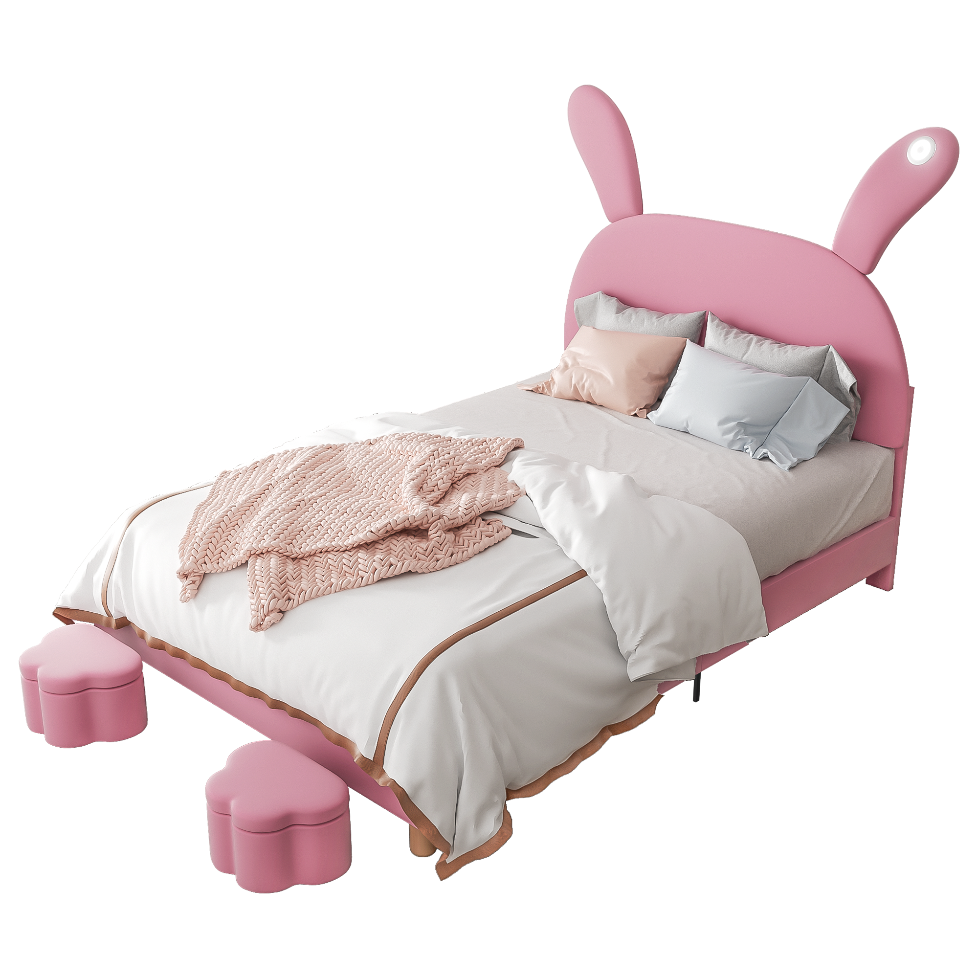 Logidon gestoffeerd bed 140x200 roze fluweel met opbergruimte en LED
