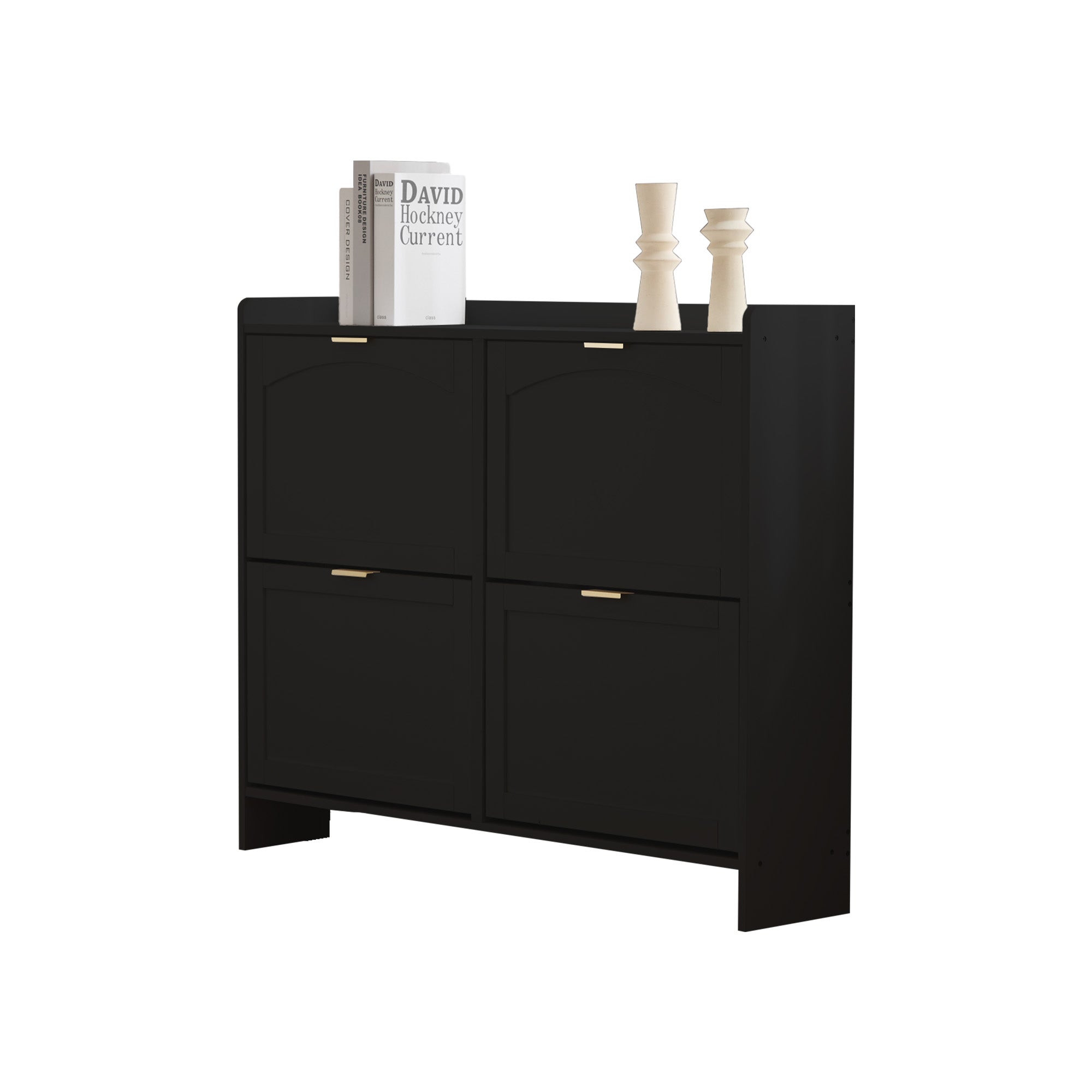 Logidon Moderne Schoenenkast Met 4 Kleppen Zwart 110 x 24 x 90 cm