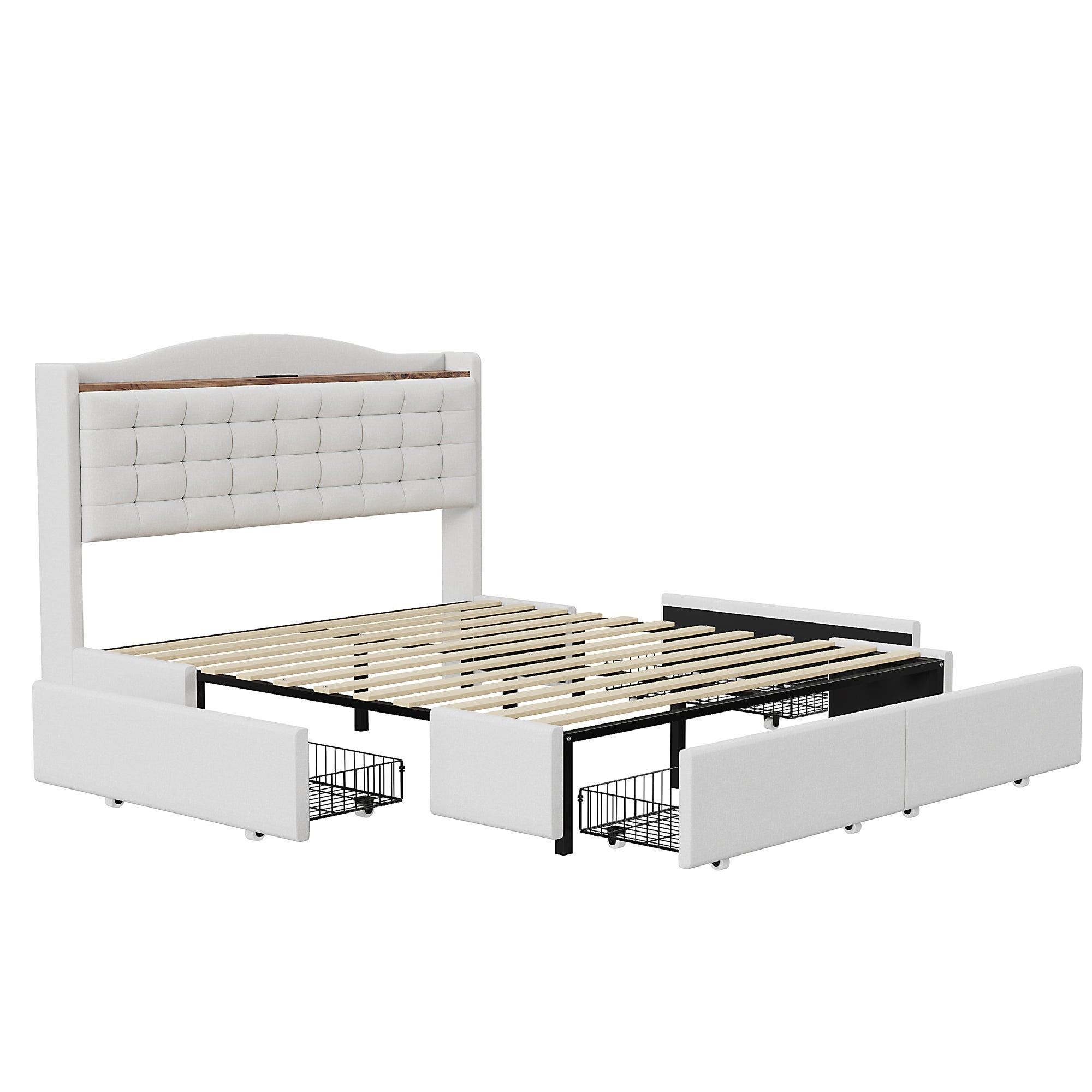 Logidon gestoffeerd bed 160x200 cm beige linnen stof USB-oplaadpoort