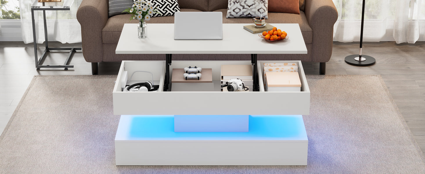Logidon salontafel LED-verlichting en opbergruimte wit 100x50 cm