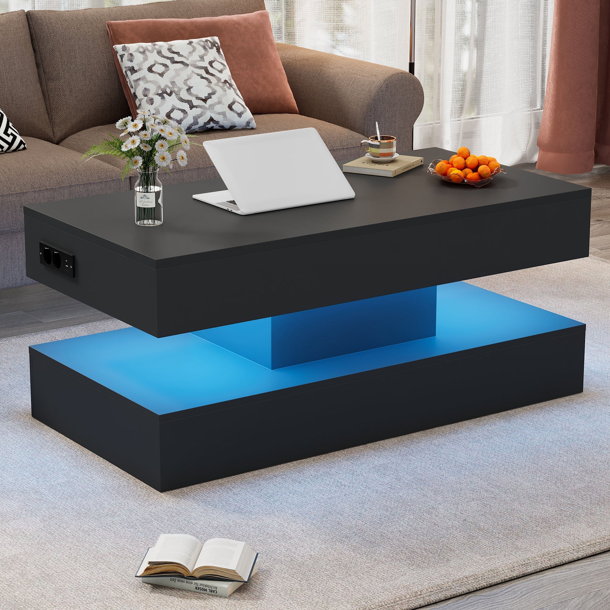 Logidon LED Salontafel met verborgen opbergruimte 100x50 cm Zwart