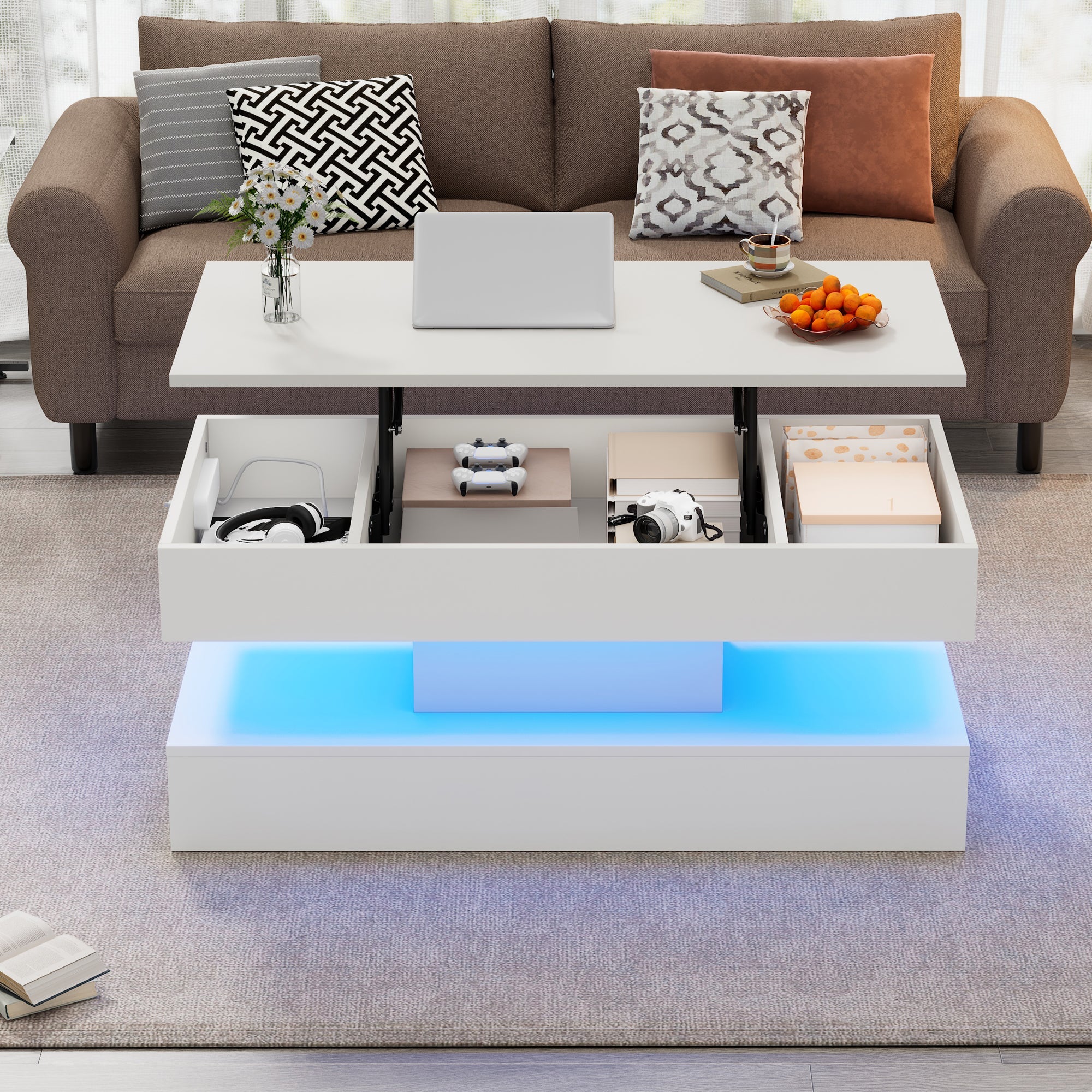Logidon salontafel LED-verlichting en opbergruimte wit 100x50 cm