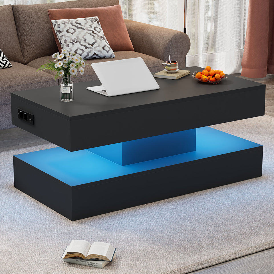 Logidon LED Salontafel met verborgen opbergruimte 100x50 cm Zwart