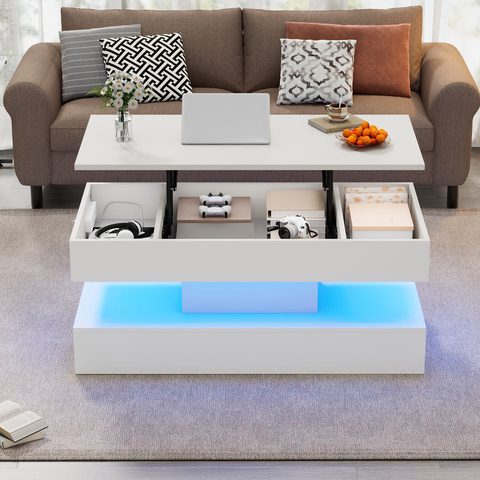 Logidon salontafel LED-verlichting en opbergruimte wit 100x50 cm