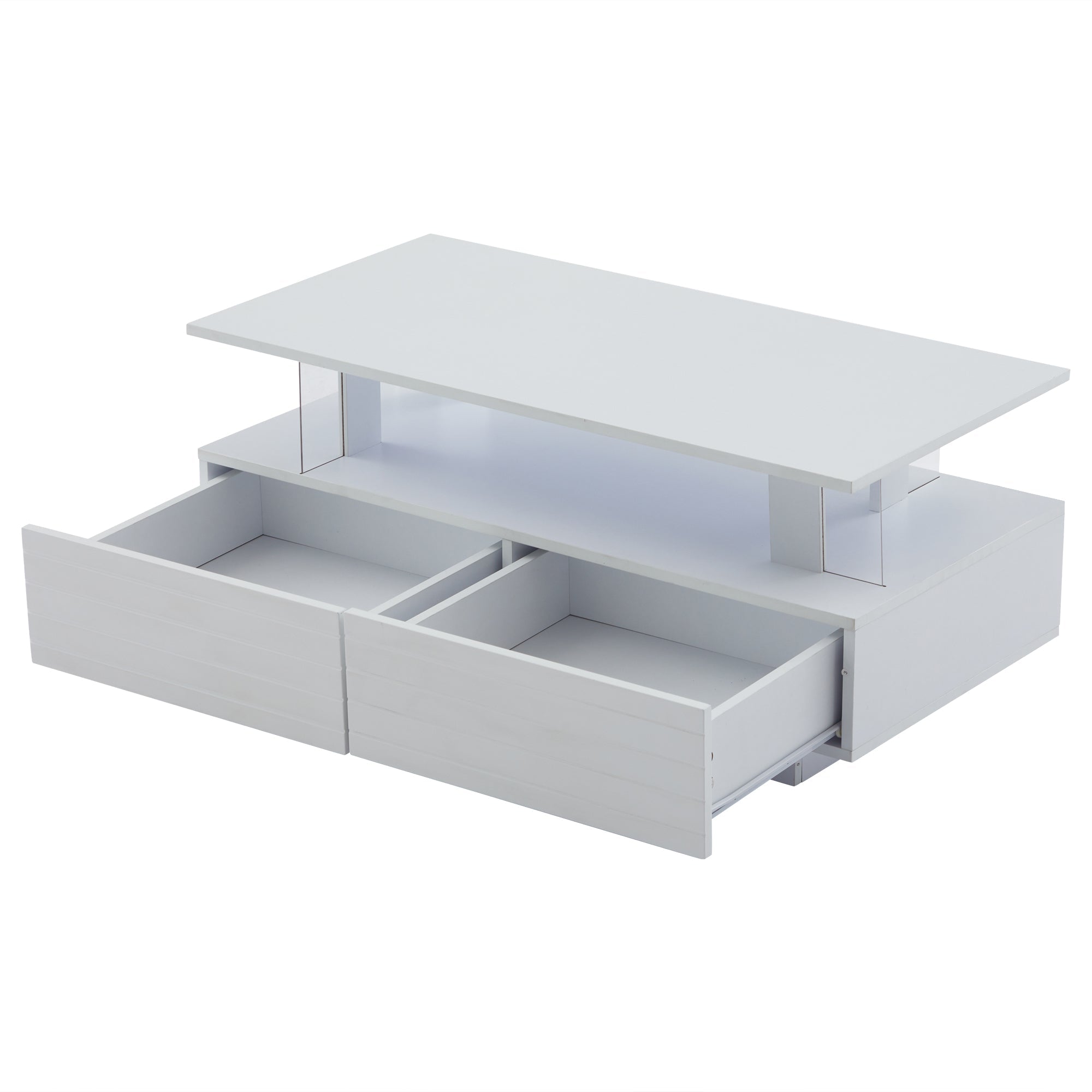 Logidon Witte LED Salontafel met Opbergruimte Bluetooth App Bediening 100x50x42 Cm