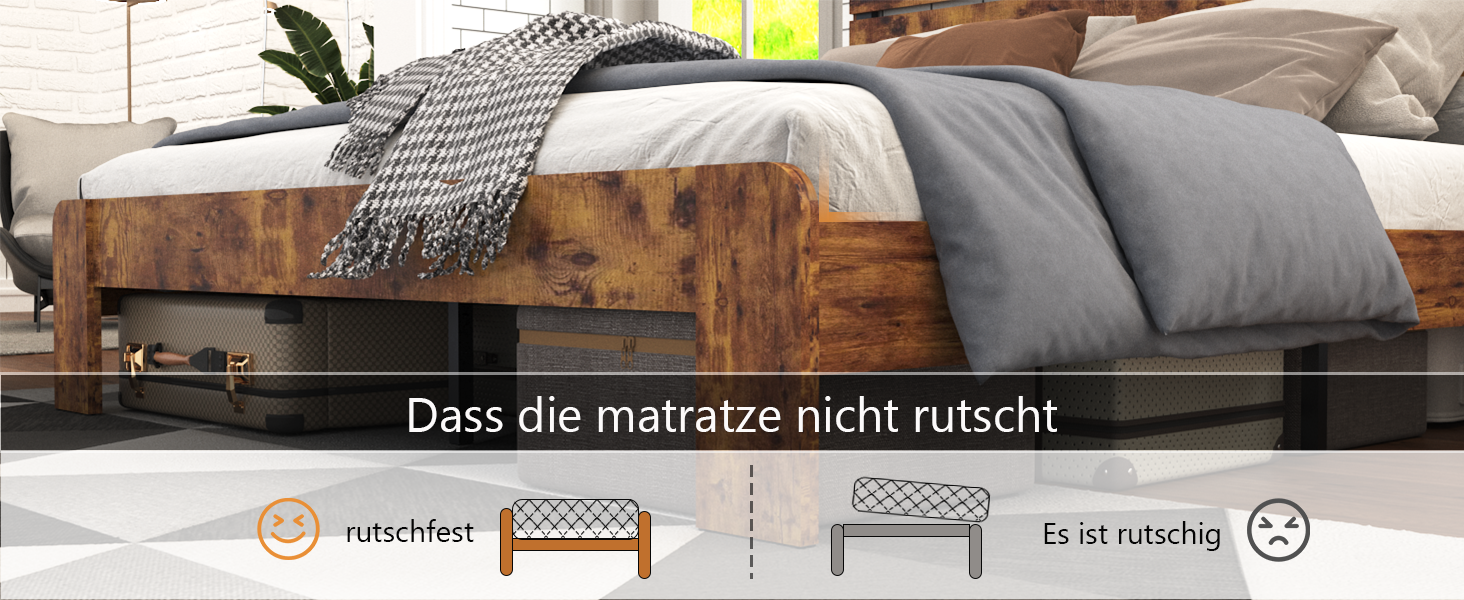 Logidon houten tweepersoonsbed 140x200 bruin MDF hoofdeinde met metalen frame