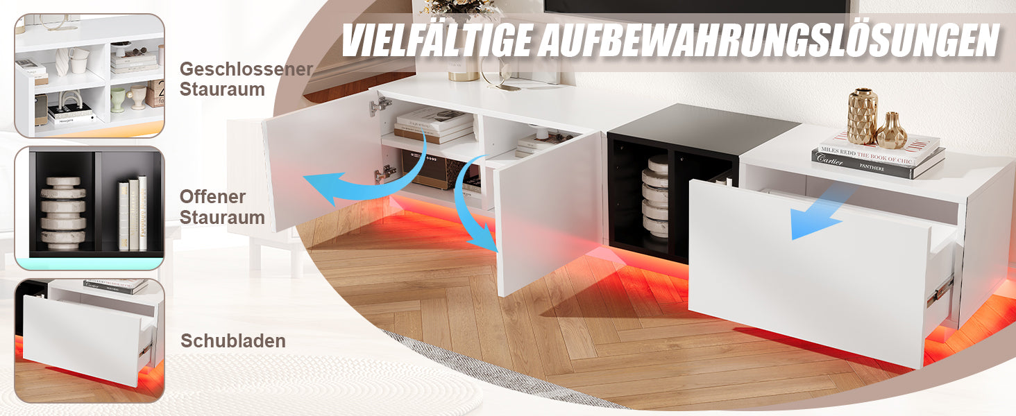 Logidon Modern TV-meubel Wit-Zwart Contrast Met Laden 190 cm