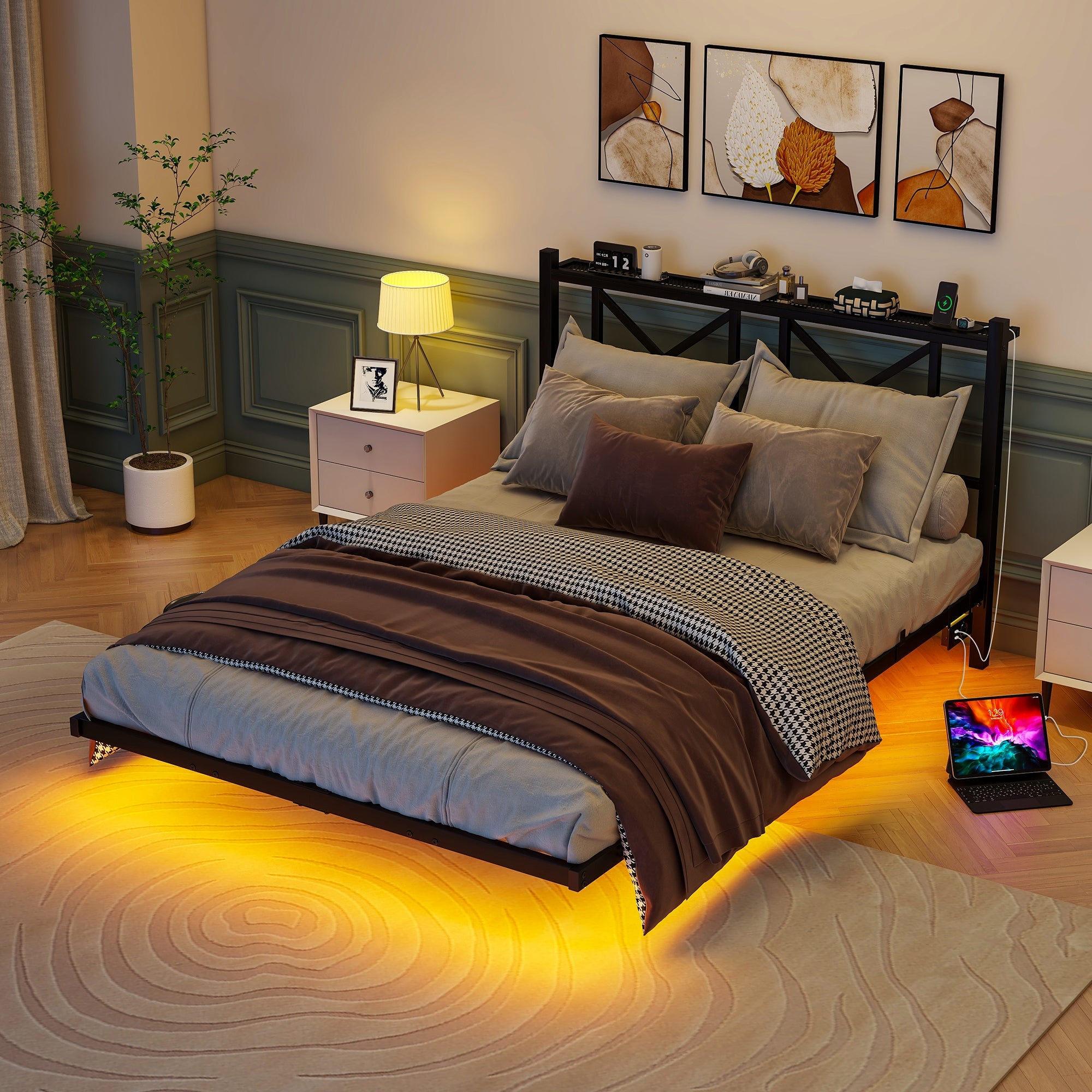 Logidon metalen bedframe 140x200 cm zwarte LED-verlichting