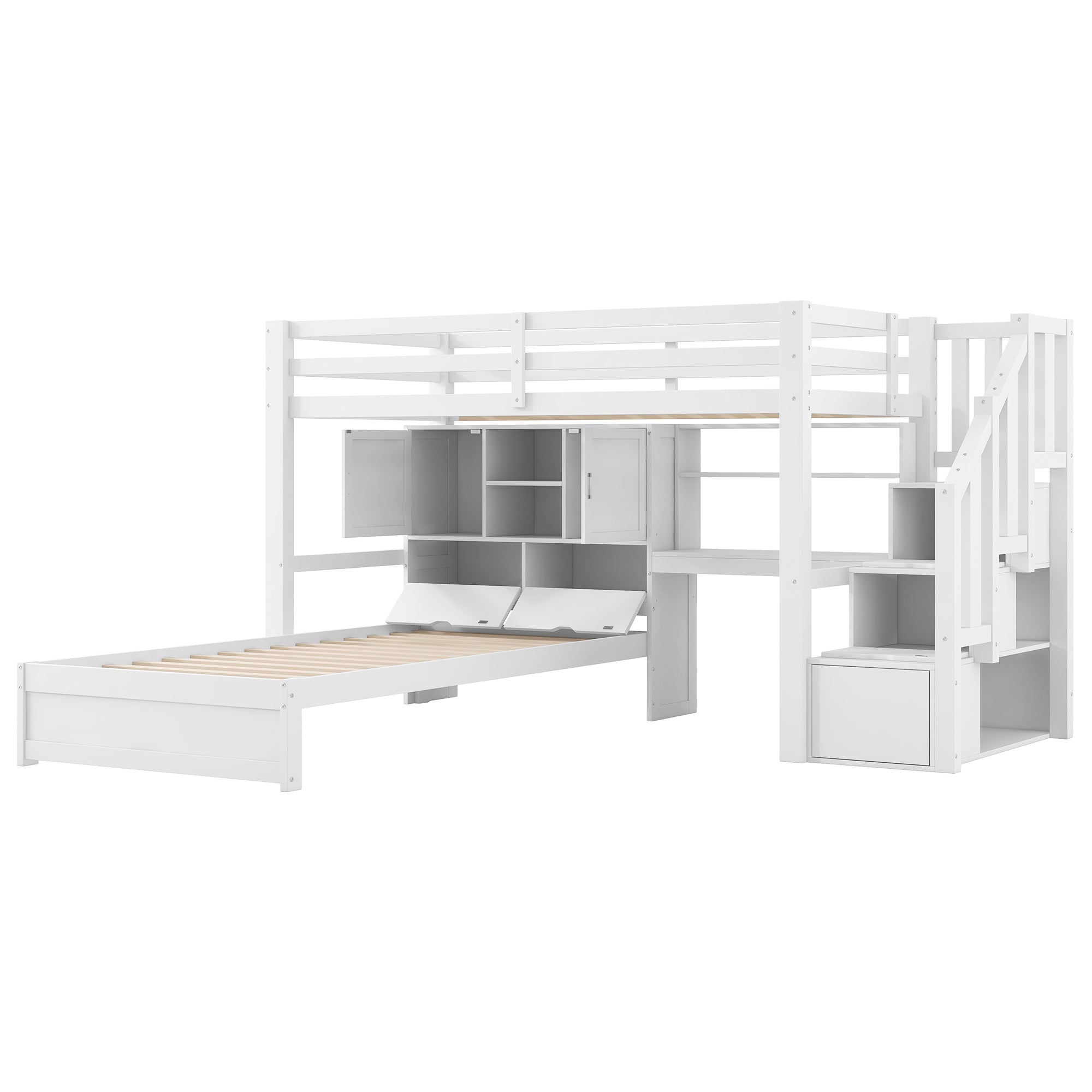 Logidon hoogslaper 90x200 cm met bureau en trap wit