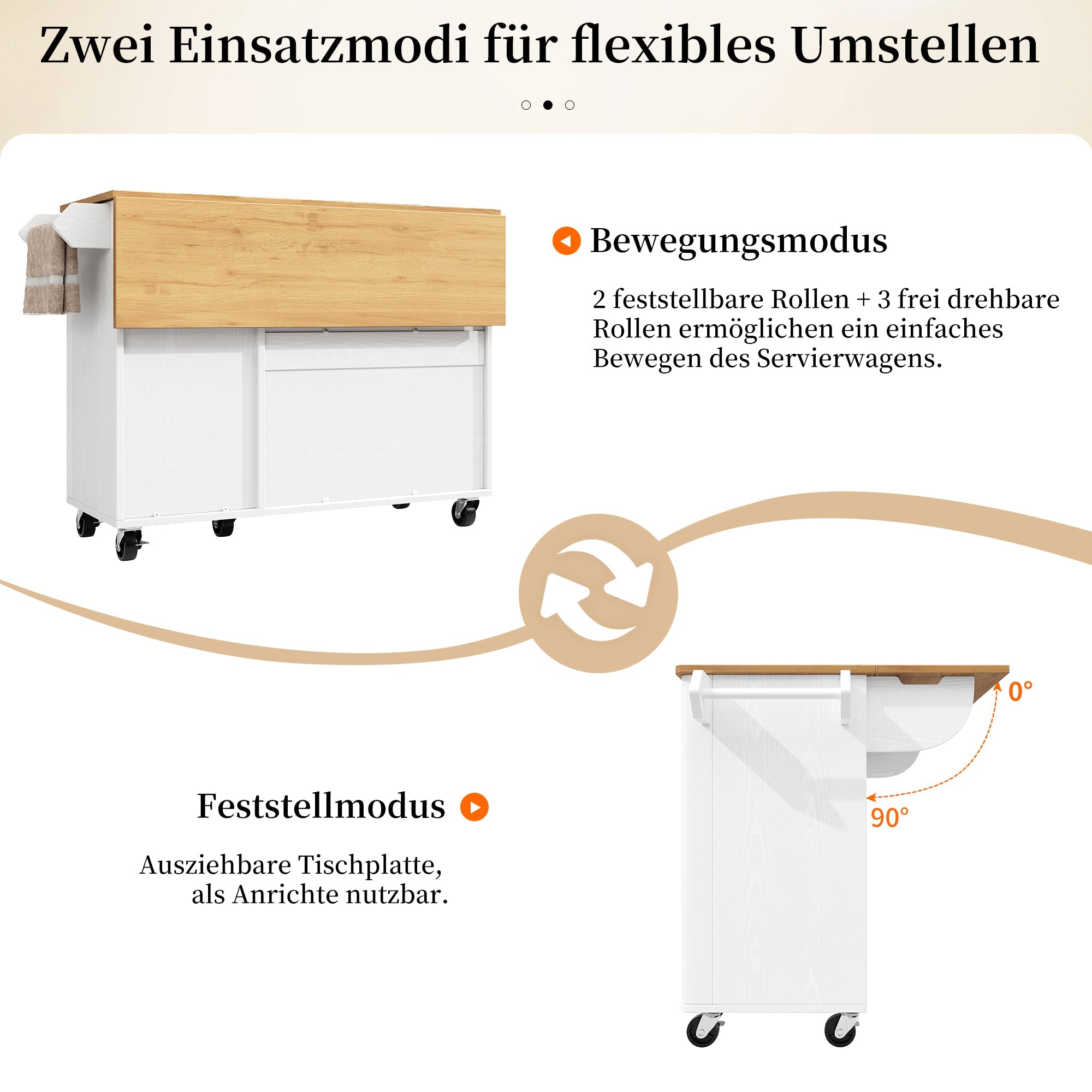 Logidon kitchen island 130x45(75)x92 cm white-black, extendable