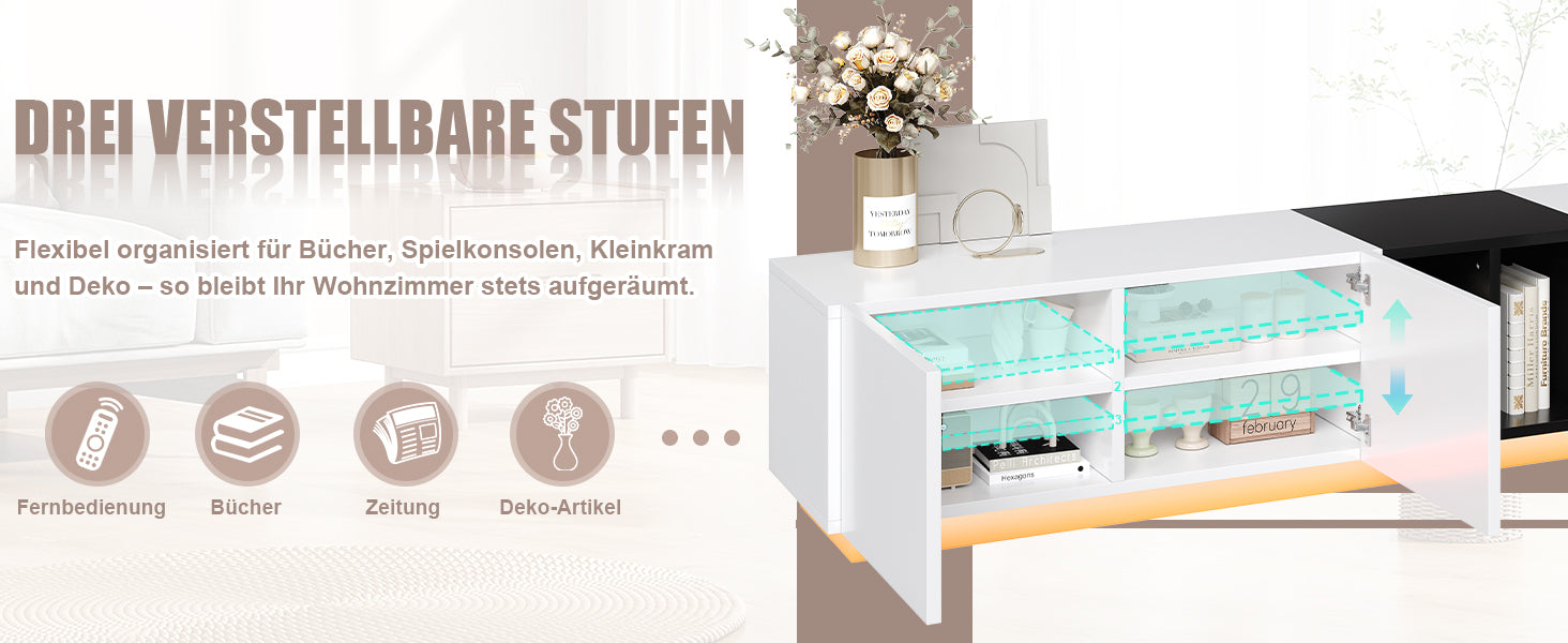 Logidon Modern TV-meubel Wit-Zwart Contrast Met Laden 190 cm