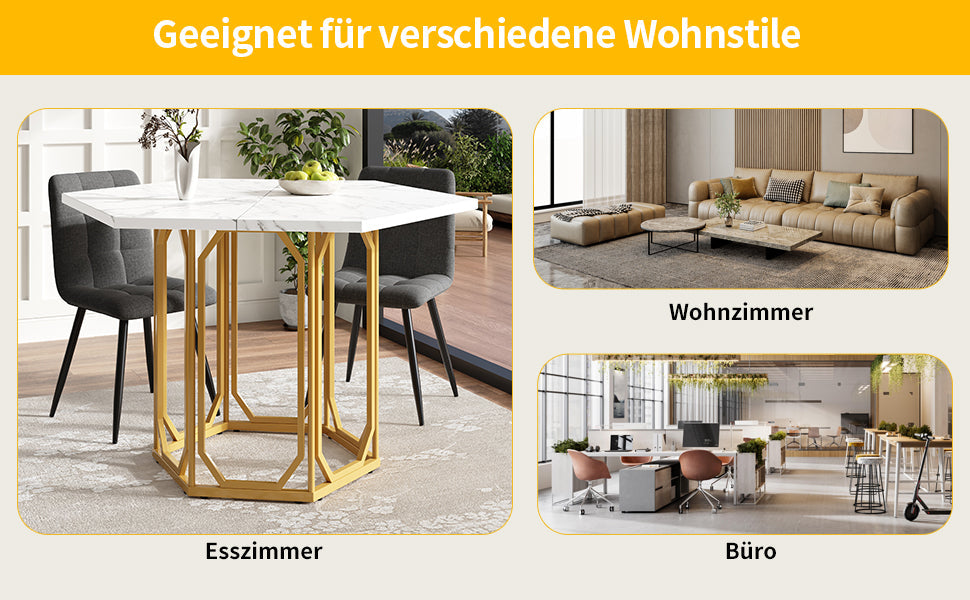Logidon Eettafelset 5-delig zeshoekig marmereffect grijs 110 x 95 cm
