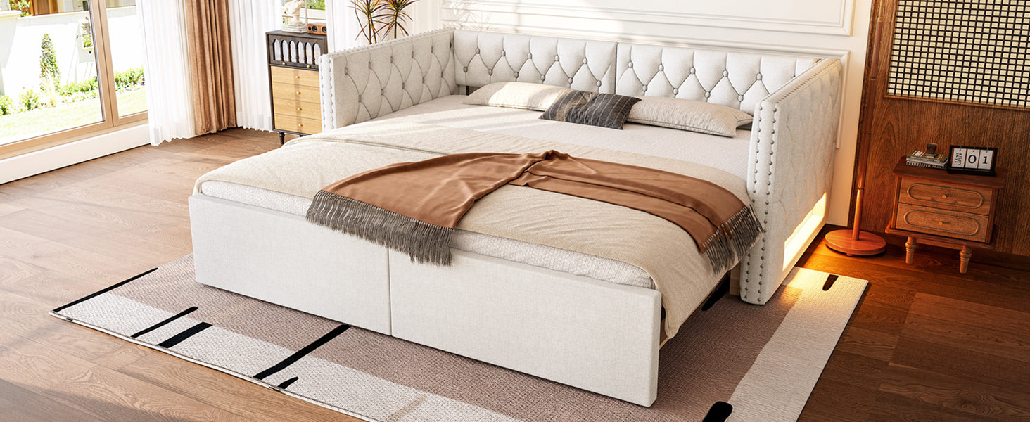 Logidon uitschuifbaar dagbed 90x200 tot 180x200 beige met LED