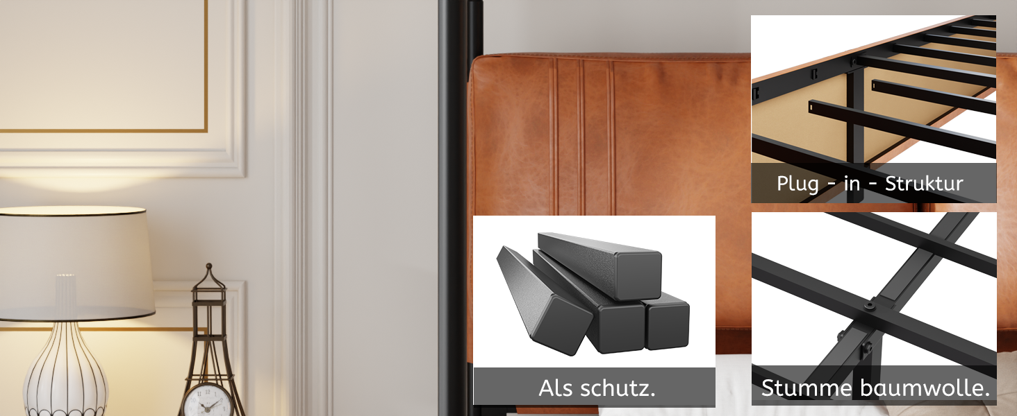 Logidon luxe bed 140x200 bruin kunstleer leren kussen metalen frame