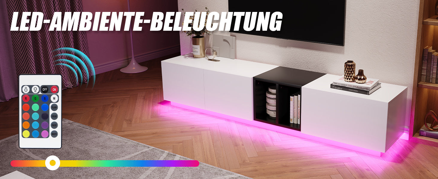 Logidon Modern TV-meubel Wit-Zwart Contrast Met Laden 190 cm