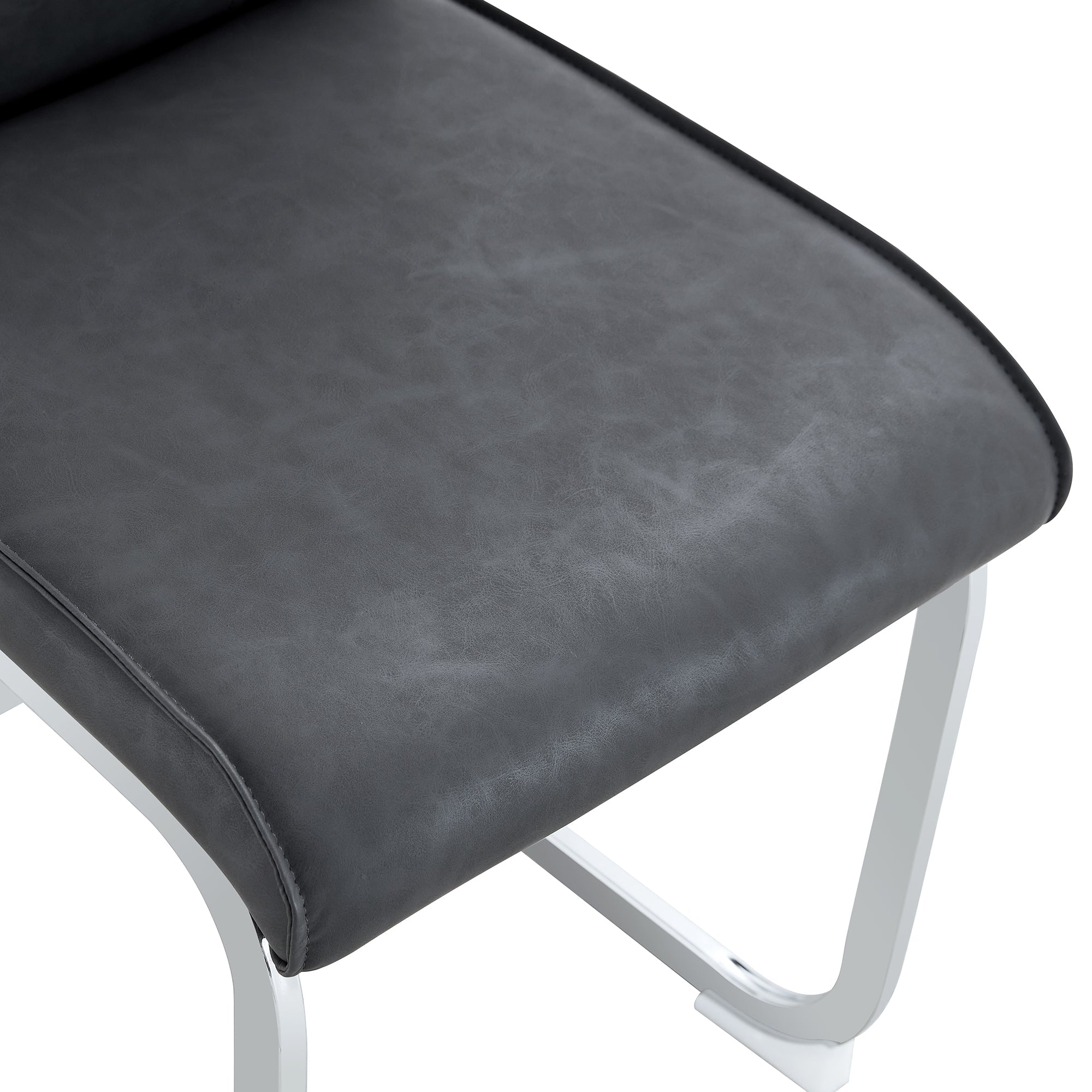 Logidon Dining Table Chair Set Gray Faux Leather With Horseskin Texture
