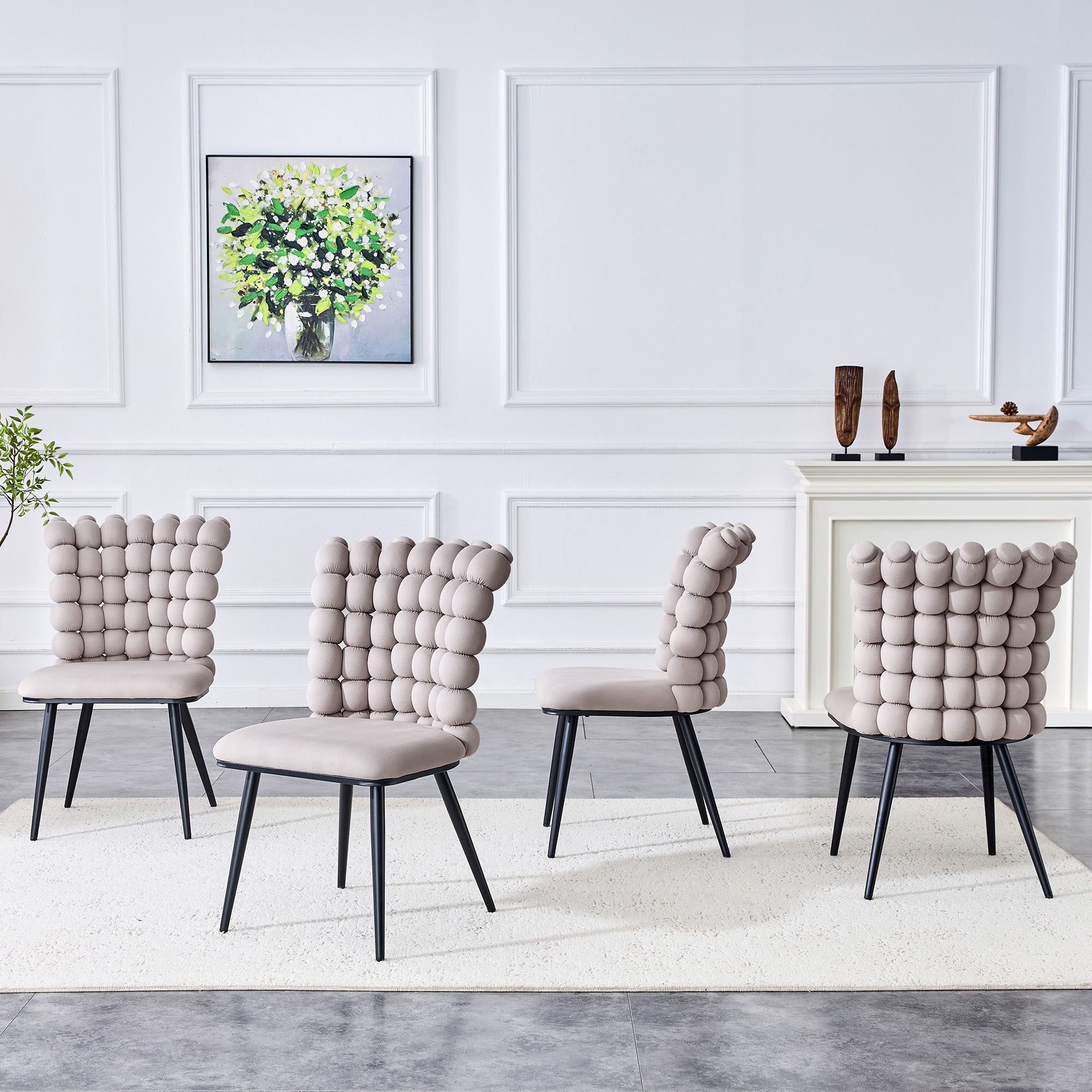 Logidon lichtgrijze fluwelen eetkamerstoelen met kogelketting rugleuning set van 2