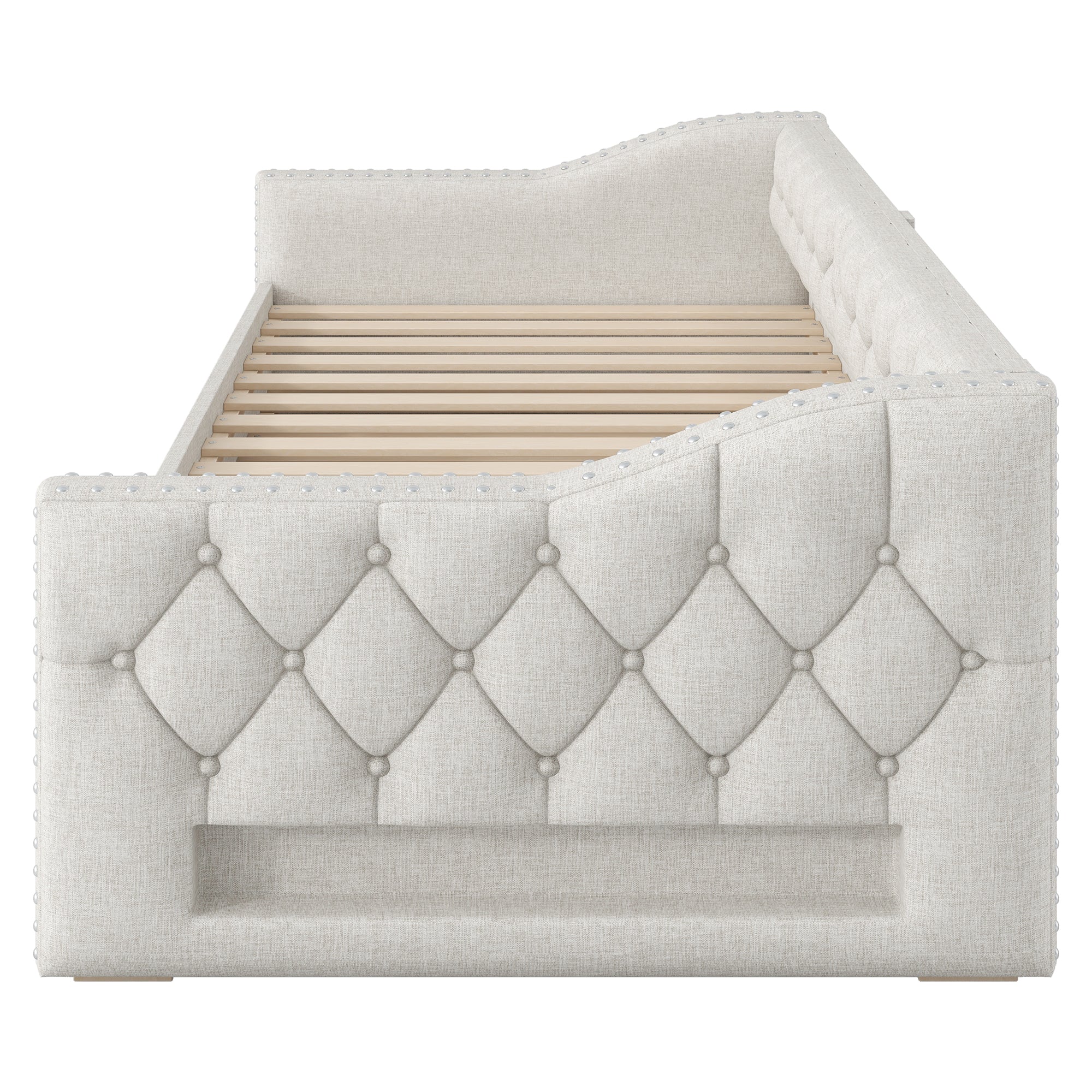 Logidon 90x200 gestoffeerd dagbed met LED-licht uitschuifbaar bed beige