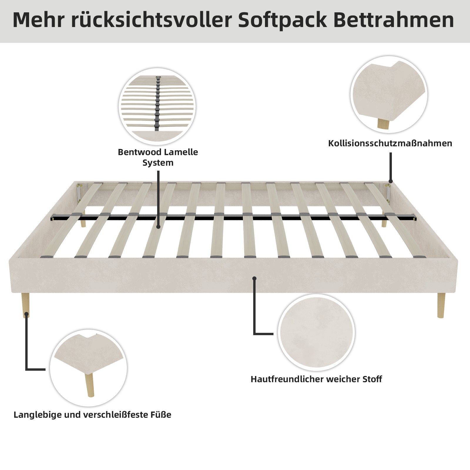 Logidon Modern Minimalistisch Bedframe 160x200 Beige Nederlands Fluweel