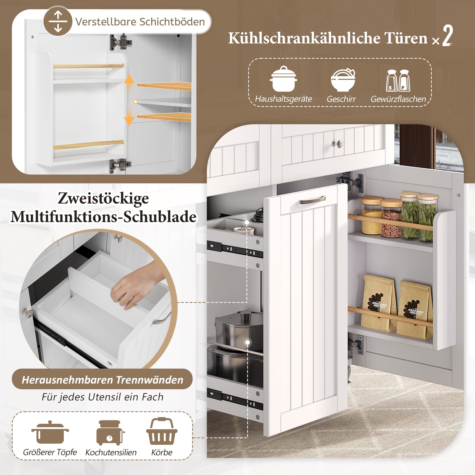 Logidon keukeneiland wit met wielen en multifunctionele lades