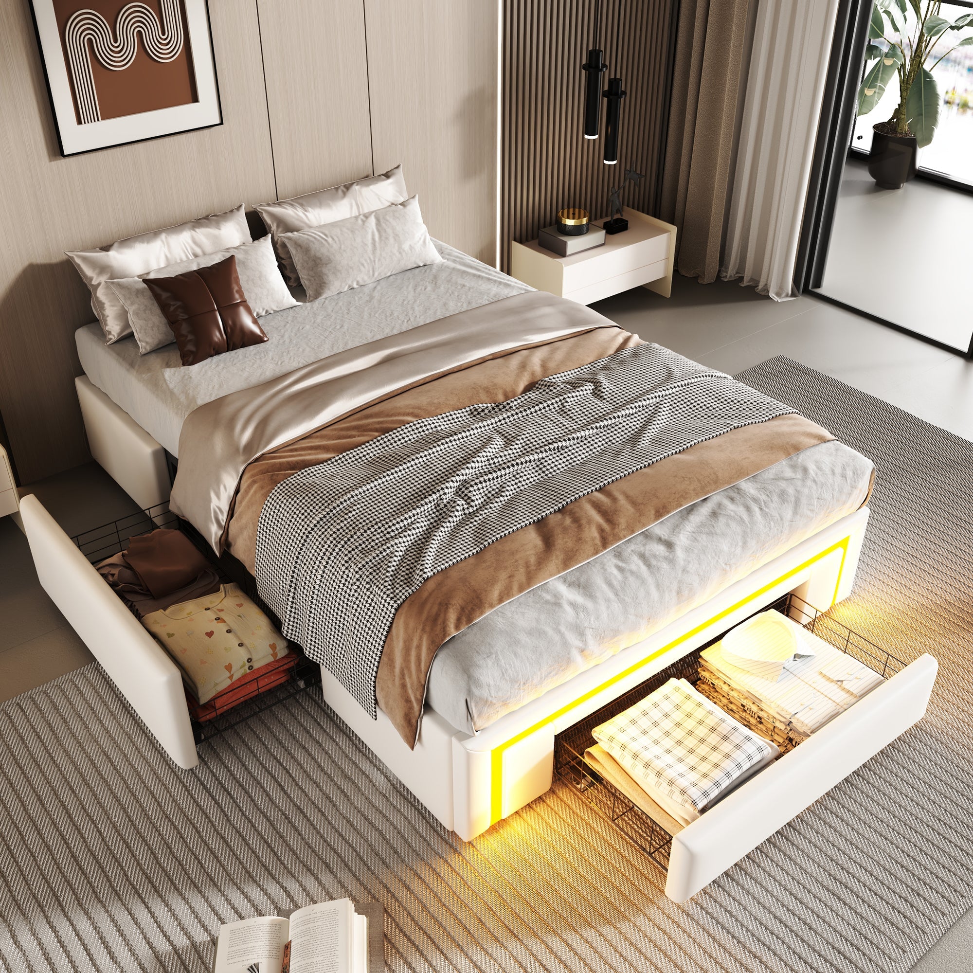 Logidon Bedframe 90x200 met lades PU-leer LED-verlichting Wit