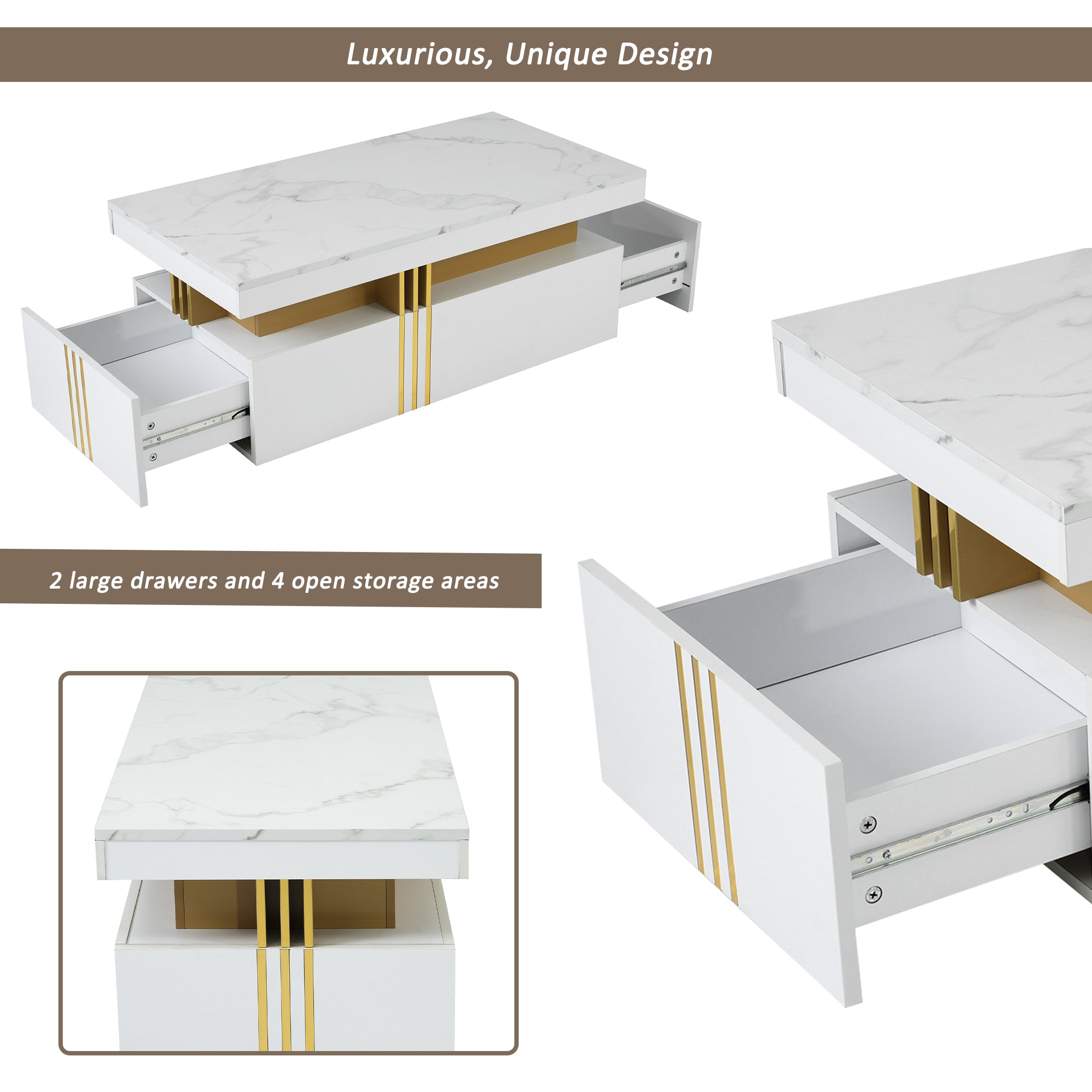 Logidon Modern coffee table high gloss top, 2 drawers, 100x50 cm