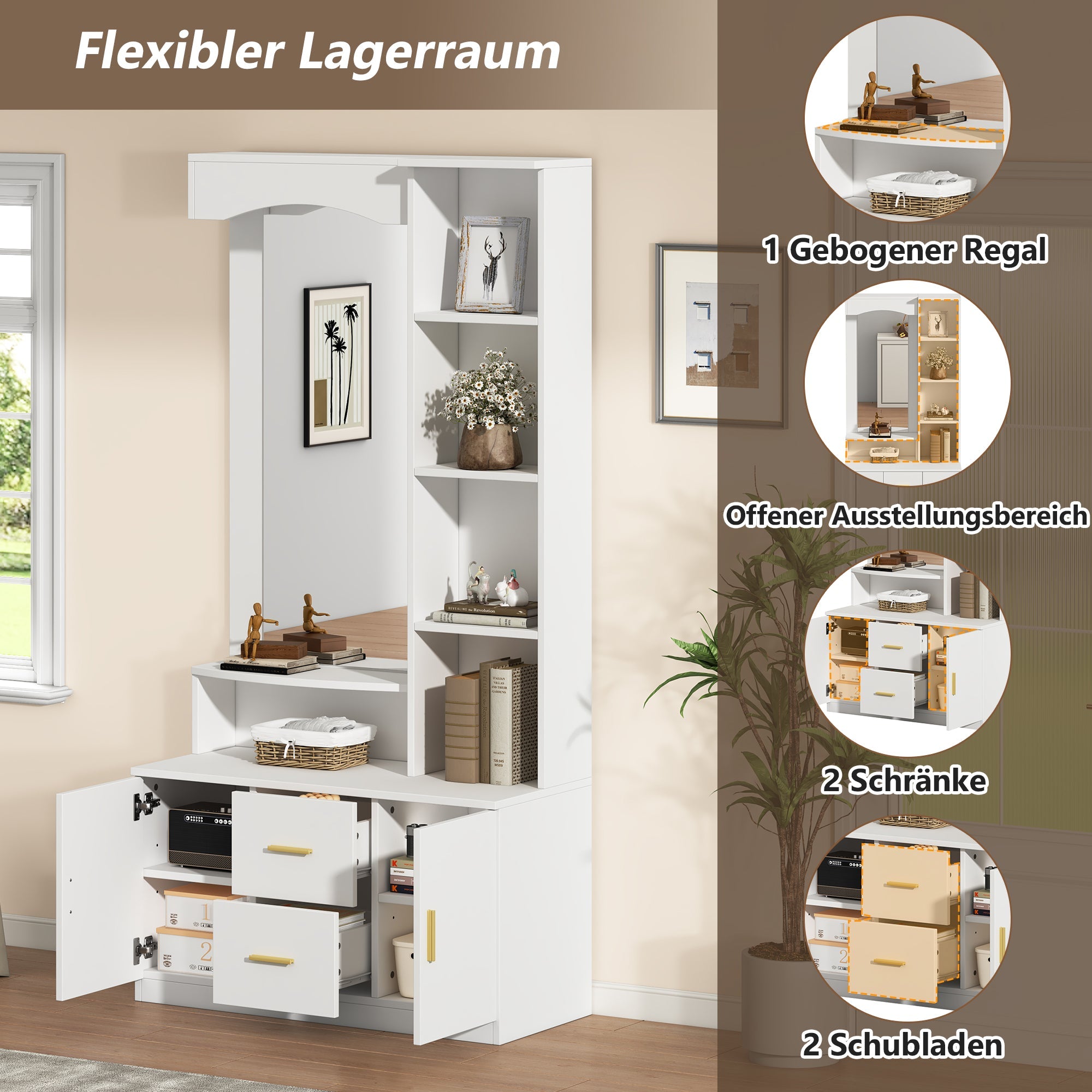 Logidon 90x40x180 cm halkast wit met spiegel en schoenenkast