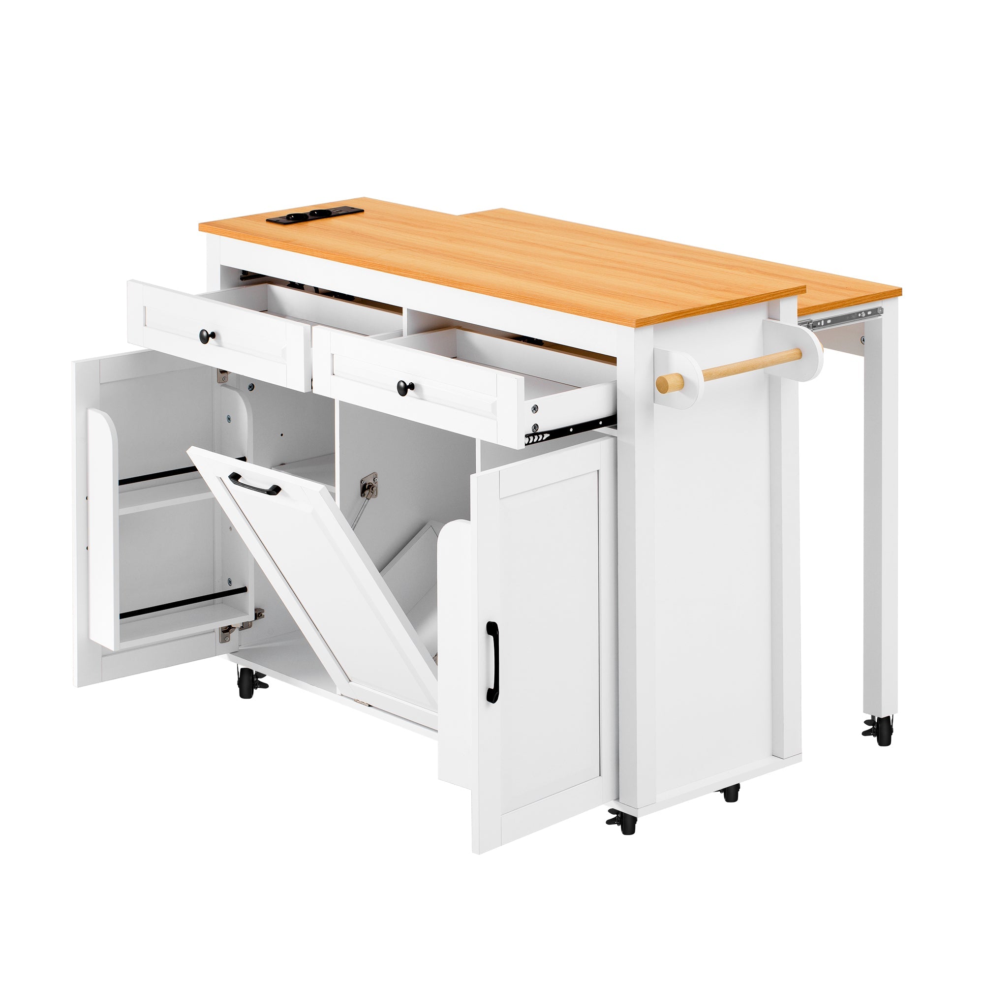 Logidon Keukeneiland op Wielen Wit Uitschuifbare Werkplek 120 cm