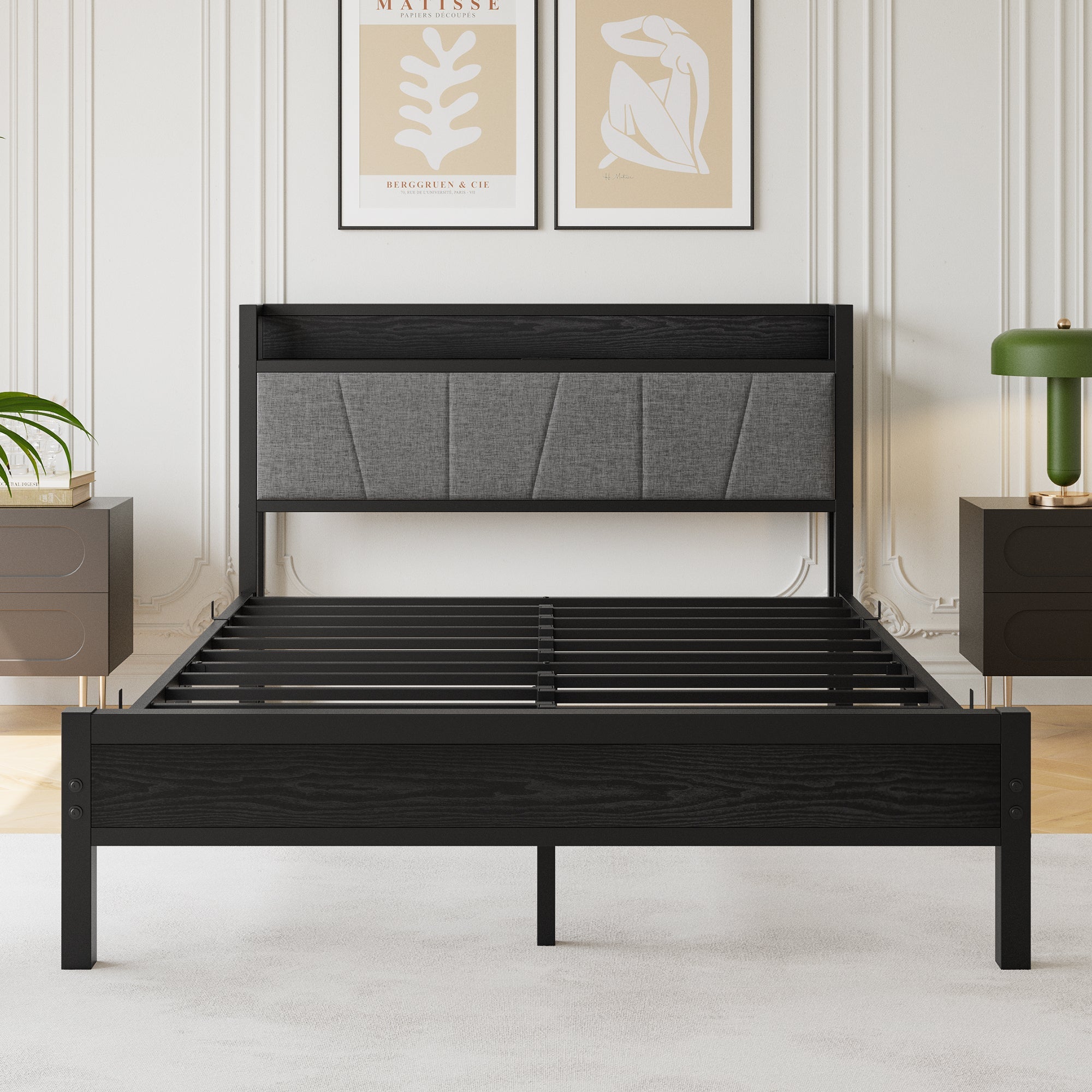 Logidon 140x200 cm bedframe zwart met LED-verlichting en USB