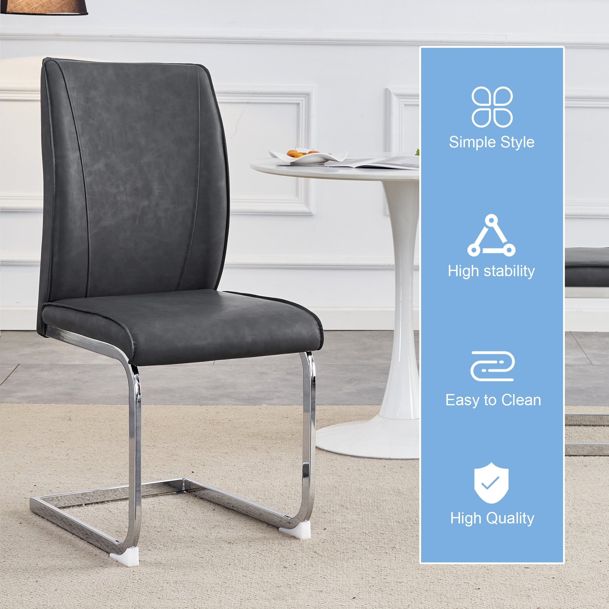 Logidon Dining Table Chair Set Gray Faux Leather With Horseskin Texture