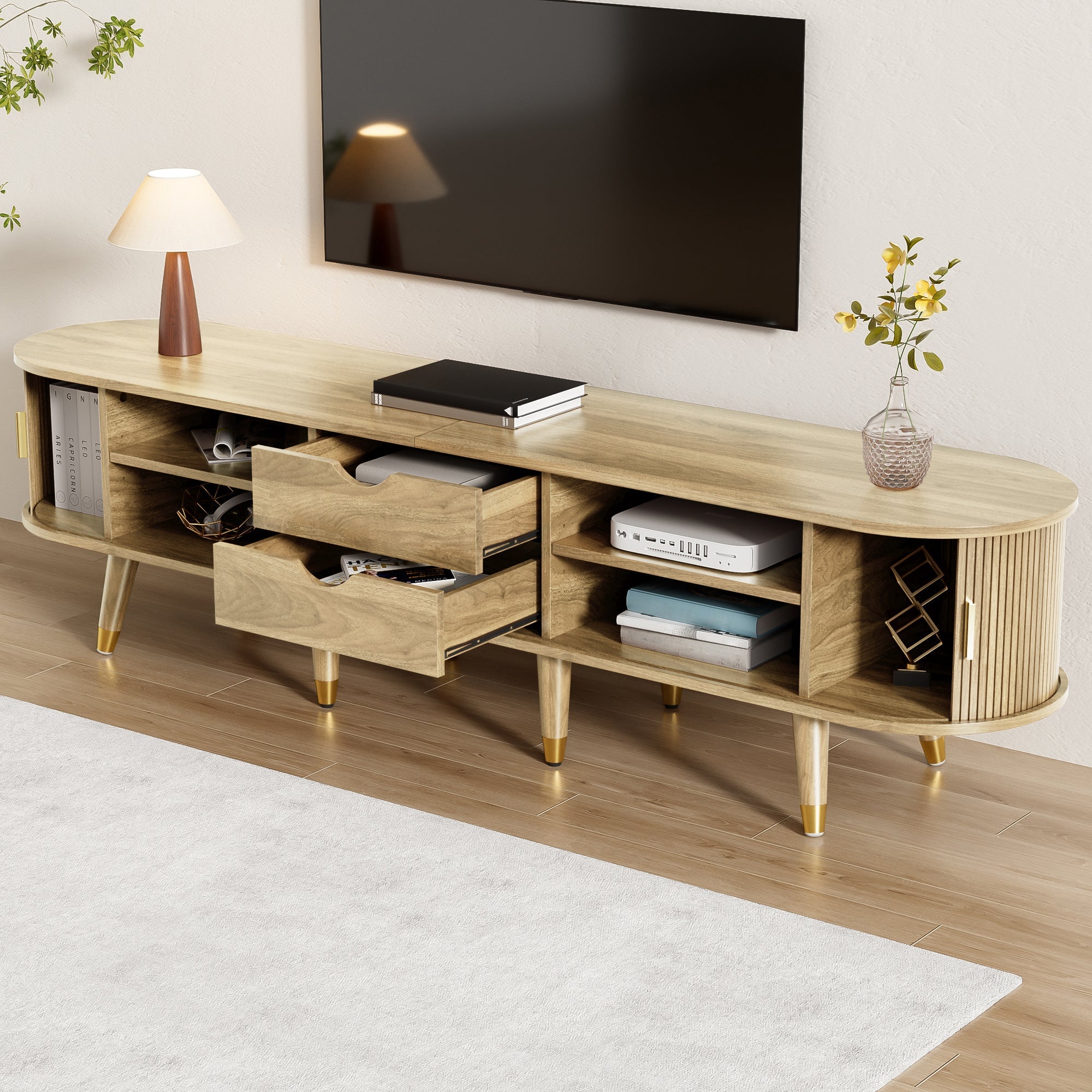 Logidon TV-meubel met schuifdeuren 175 centimeter bruin MDF lowboard