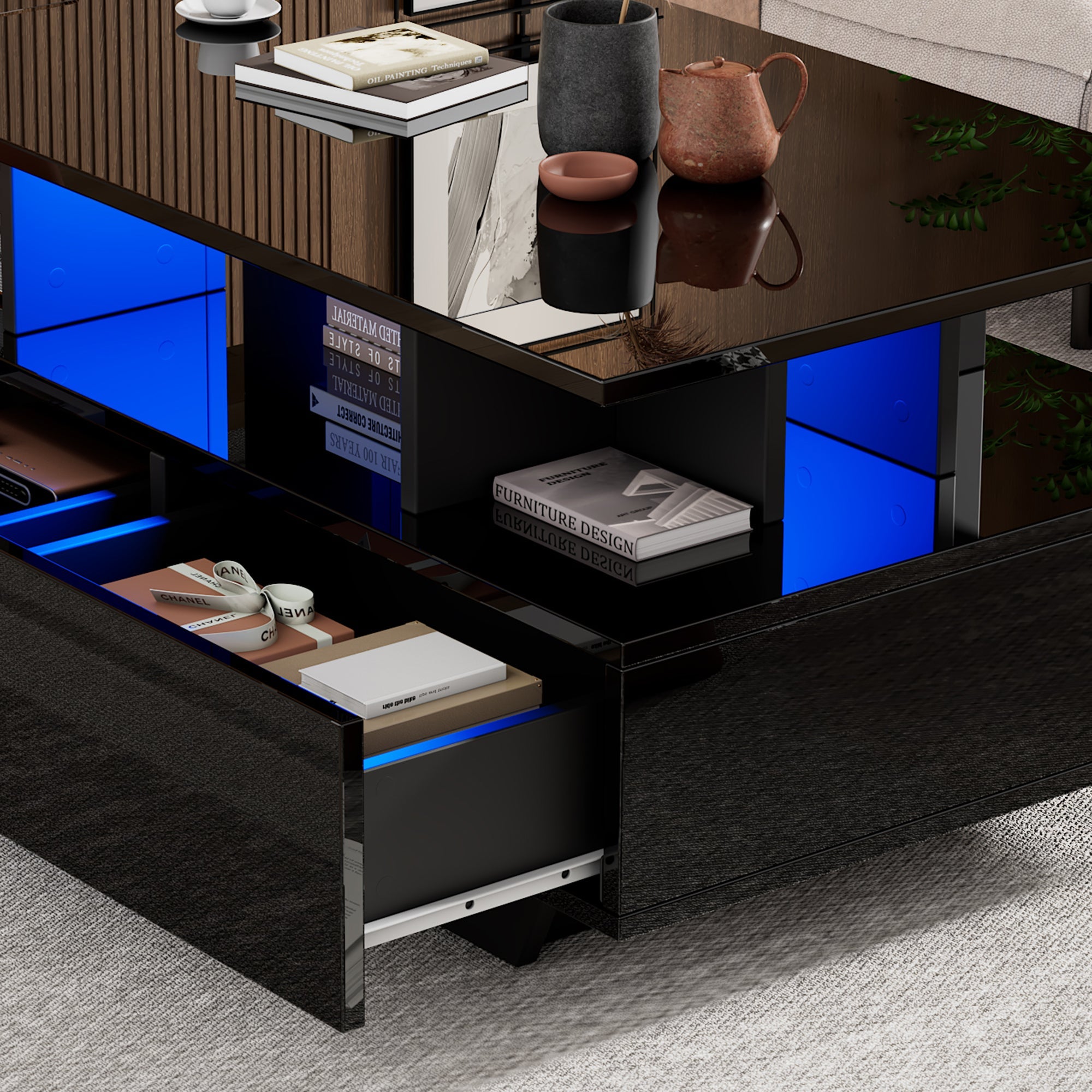 Logidon LED-verlichting salontafel met 2 lades 90x55x41 cm