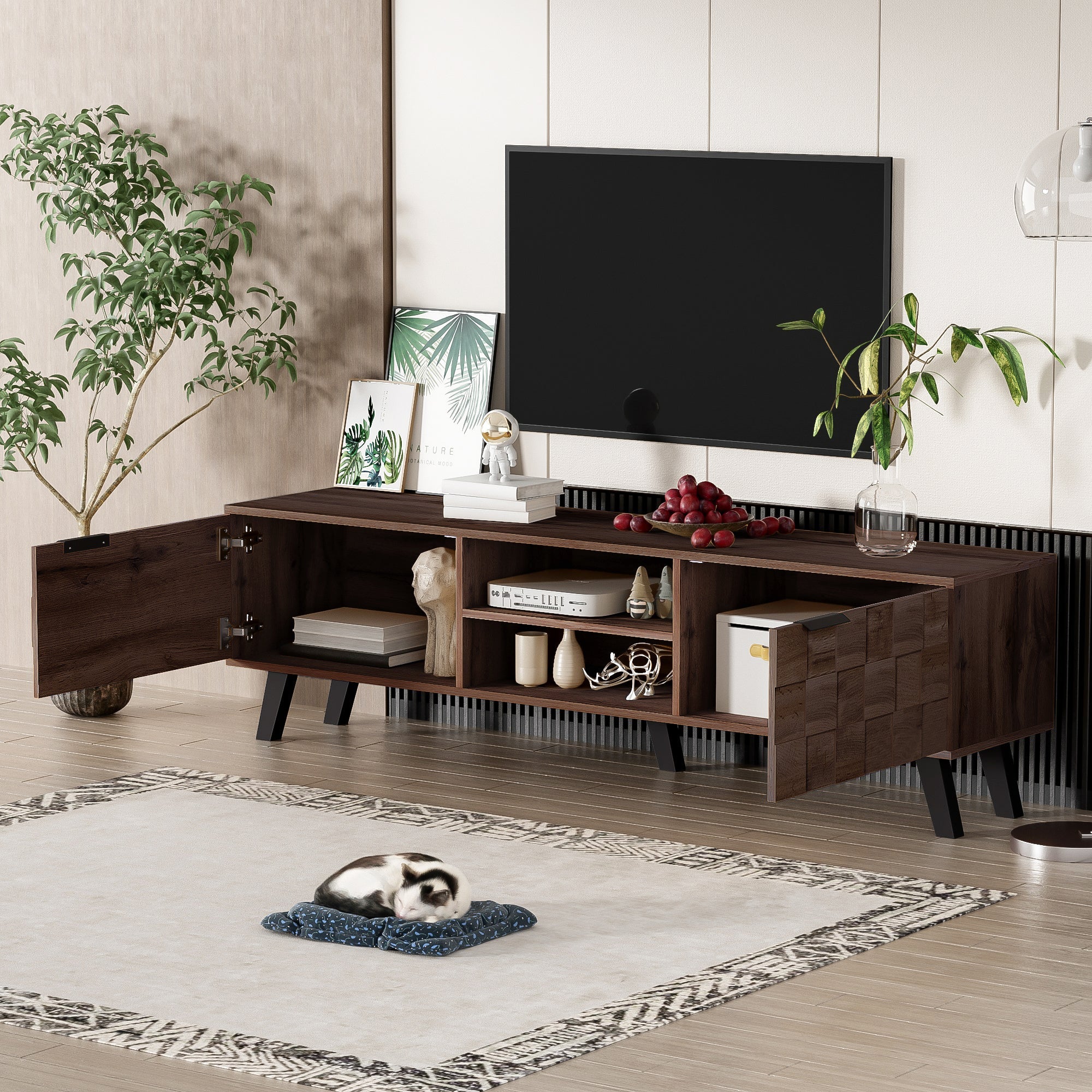 Logidon TV-meubel bruin 160,5 cm, 2 deuren, 2 open vakken