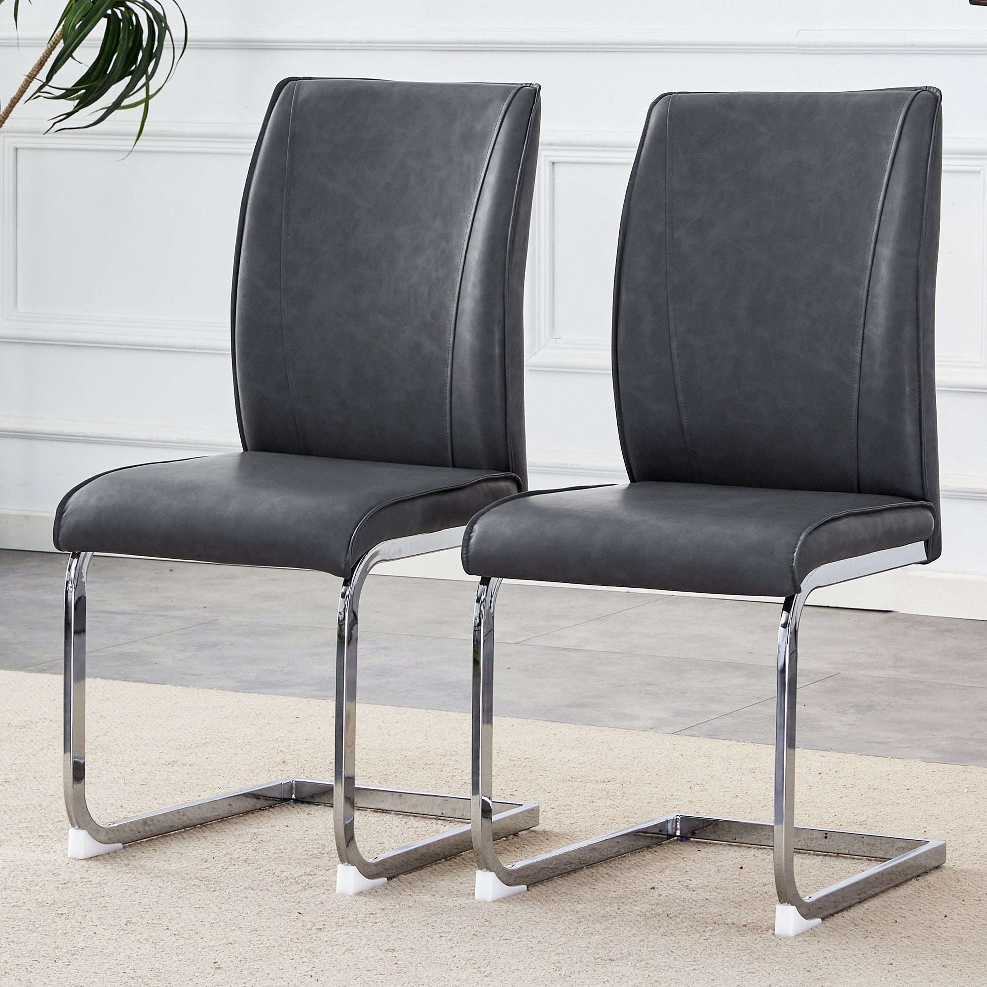 Logidon Dining Table Chair Set Gray Faux Leather With Horseskin Texture