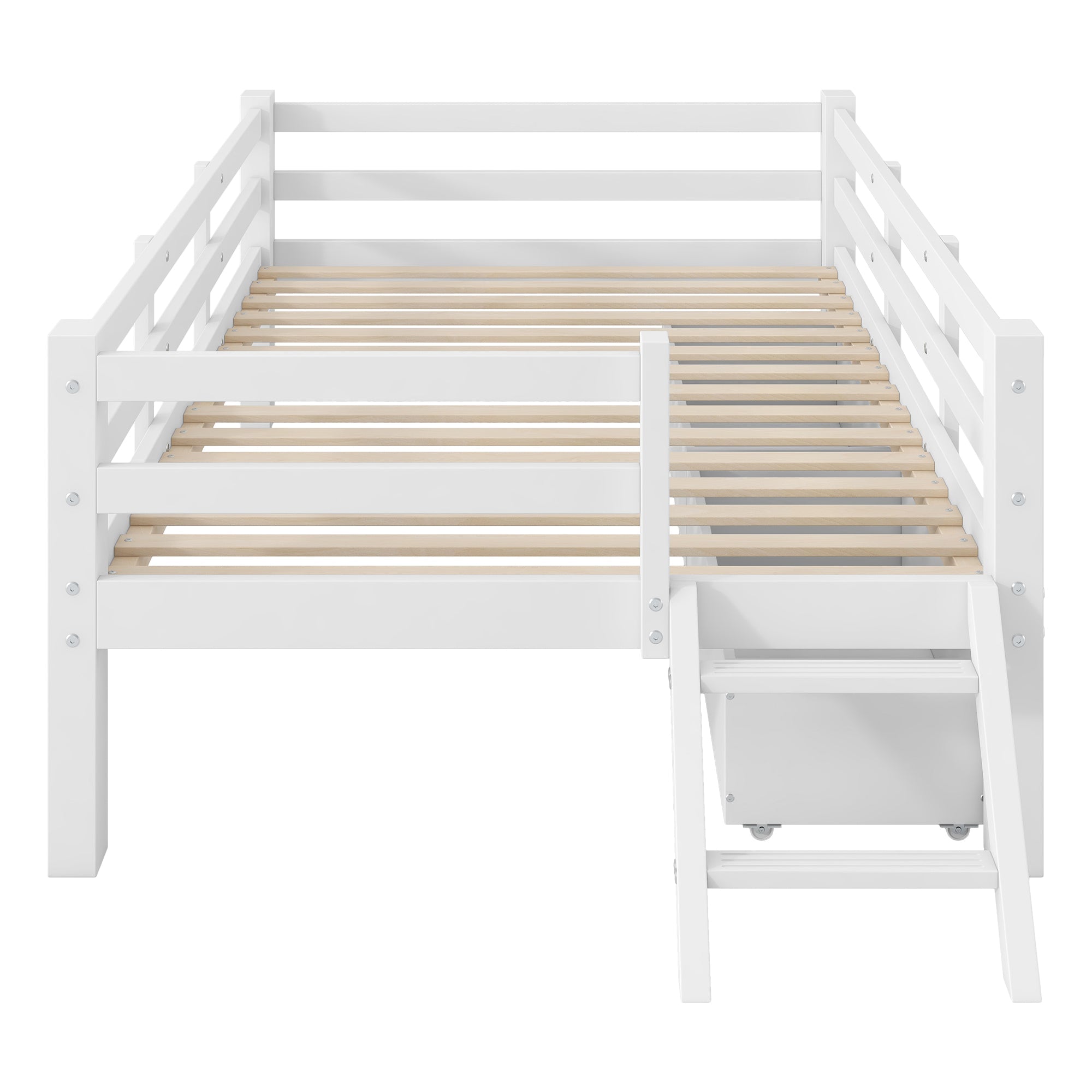 Logidon 90x200 houten platformbedleuning 2 laden wit