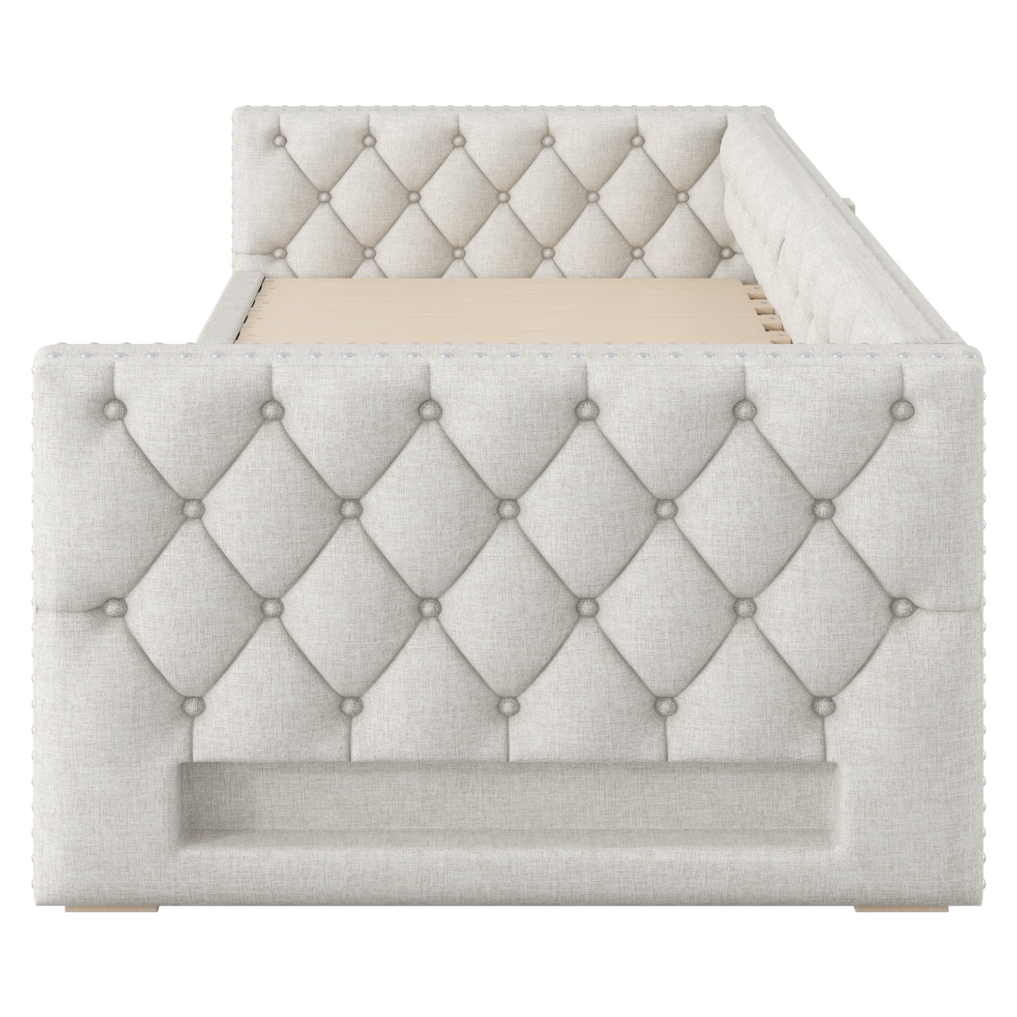 Logidon uitschuifbaar dagbed 90x200 tot 180x200 beige met LED