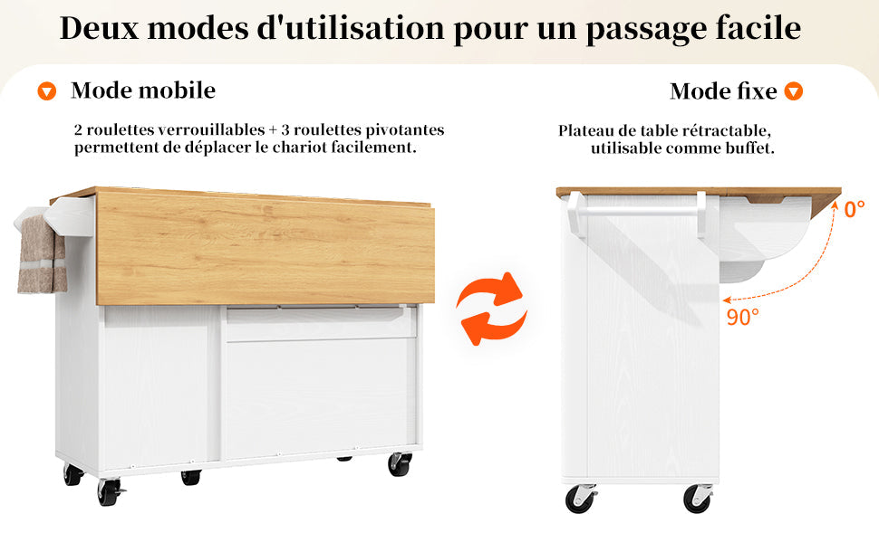 Logidon kitchen island 130x45(75)x92 cm white-black, extendable