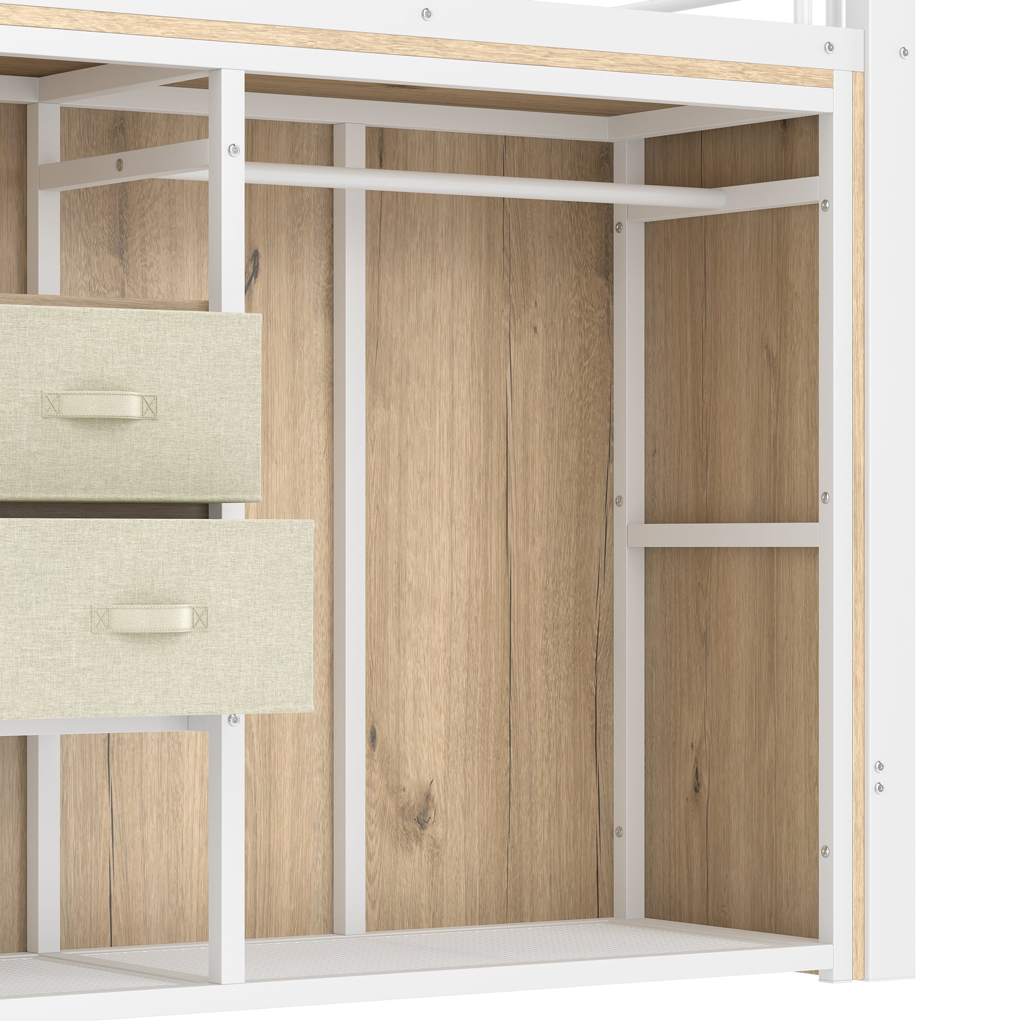 Logidon hoogslaper 90x200 cm met LED, 2 lades, kledingkast, wit