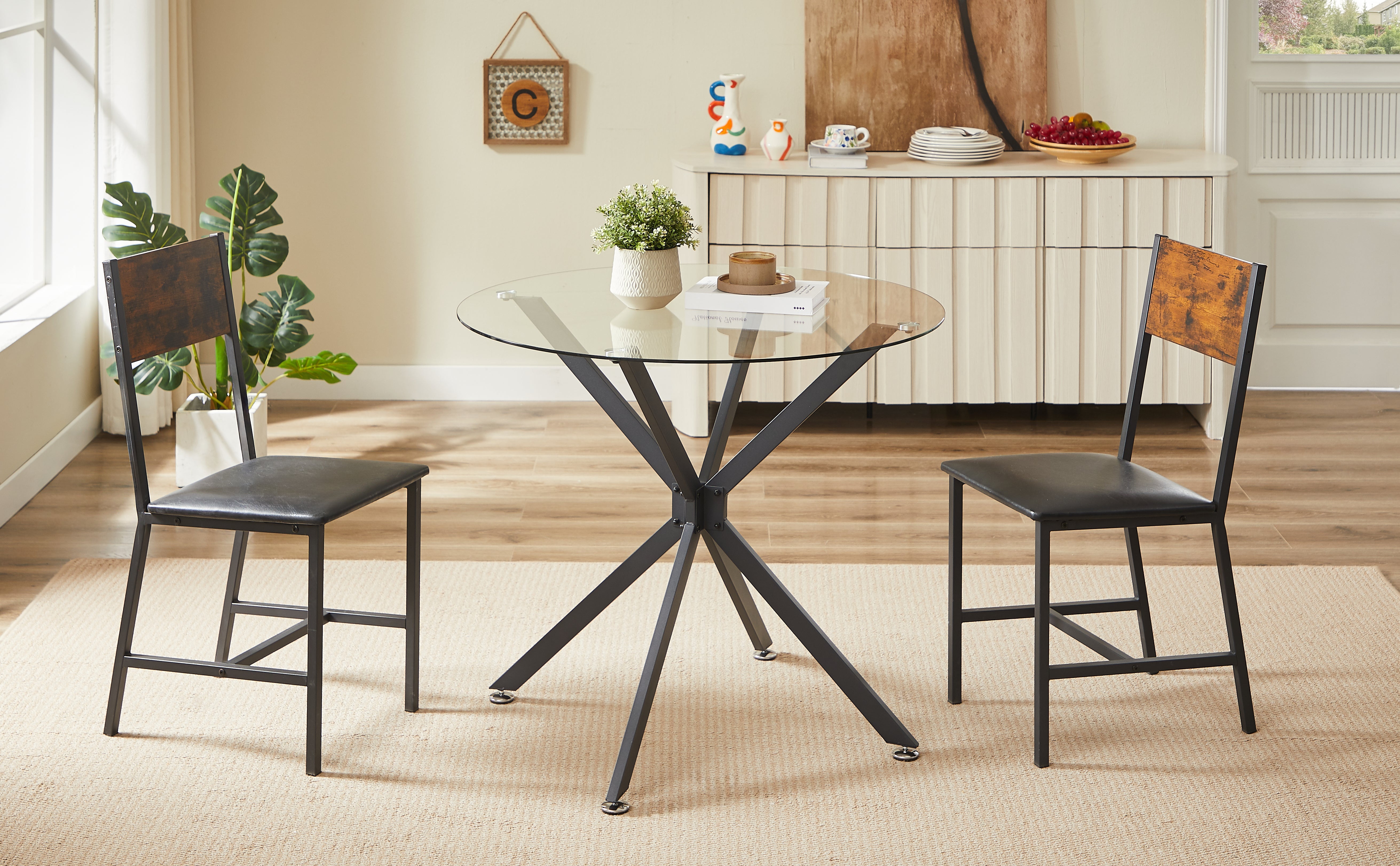 Logidon ronde glazen tafel 90 cm stabiel metalen onderstel zwart