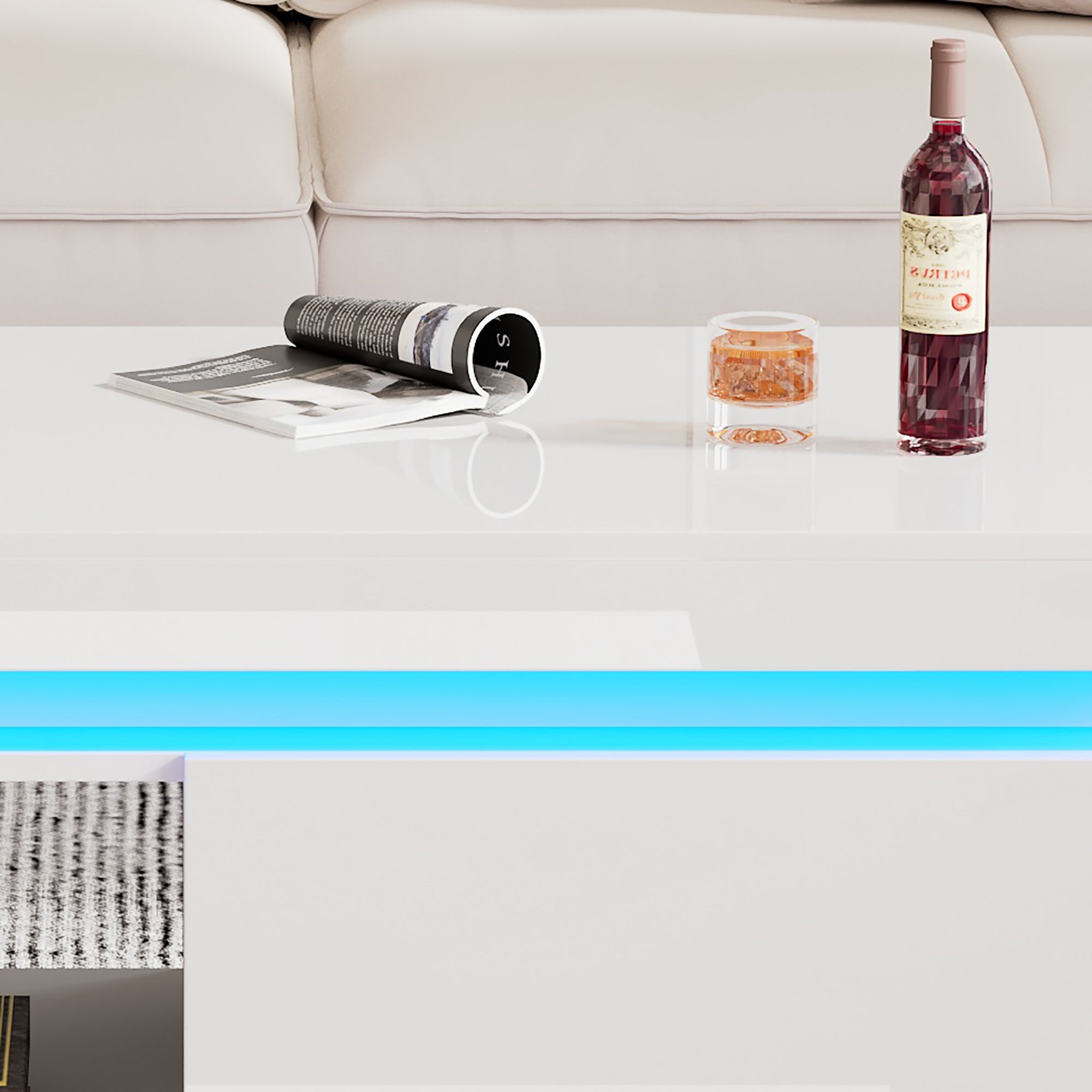 Logidon hoogglans witte salontafel met LED verlichting 100x50x40,3 cm